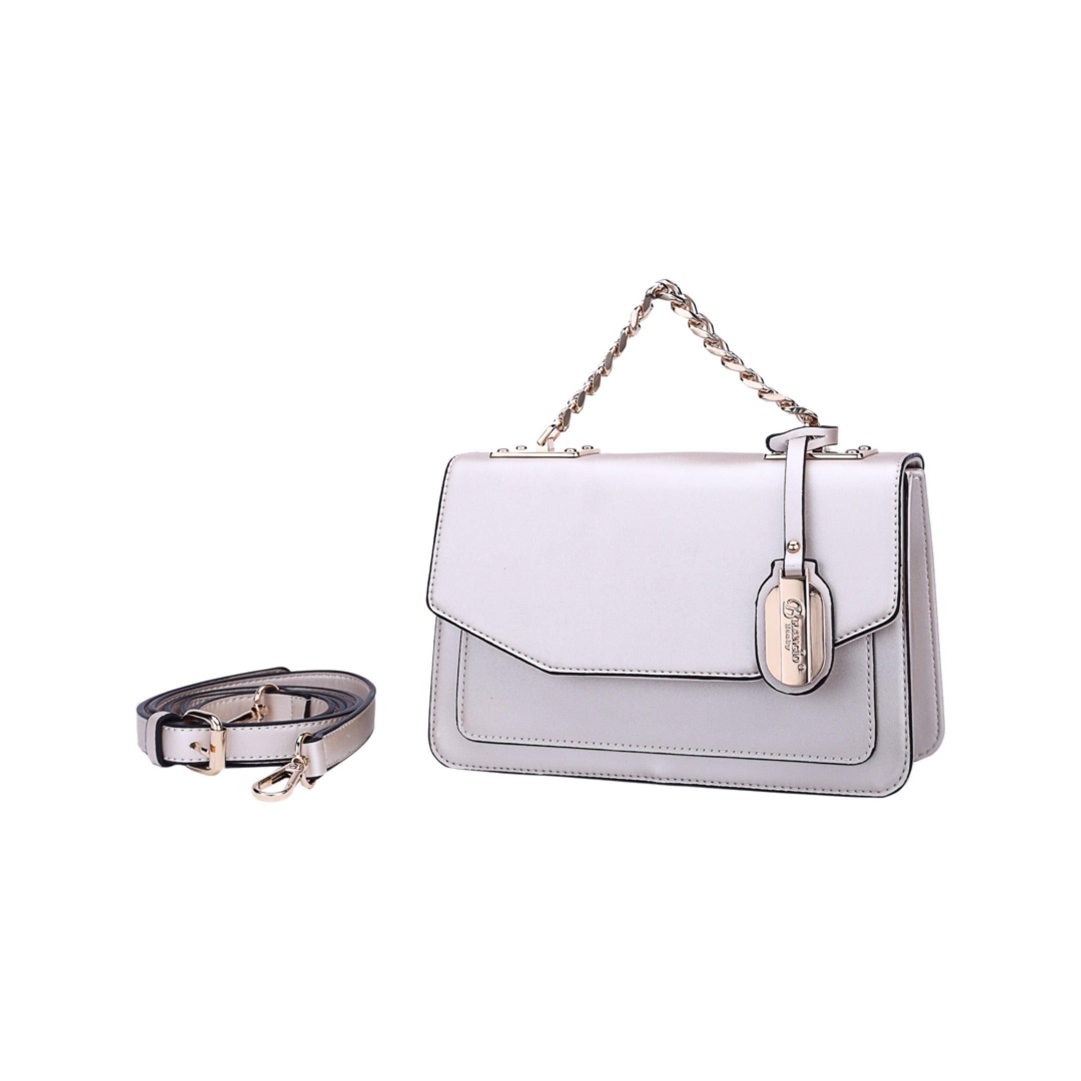 Brangio Italy Minimalist Metallic Crossbody Bag for Women - Champagne Gold Chain Shoulder Purse