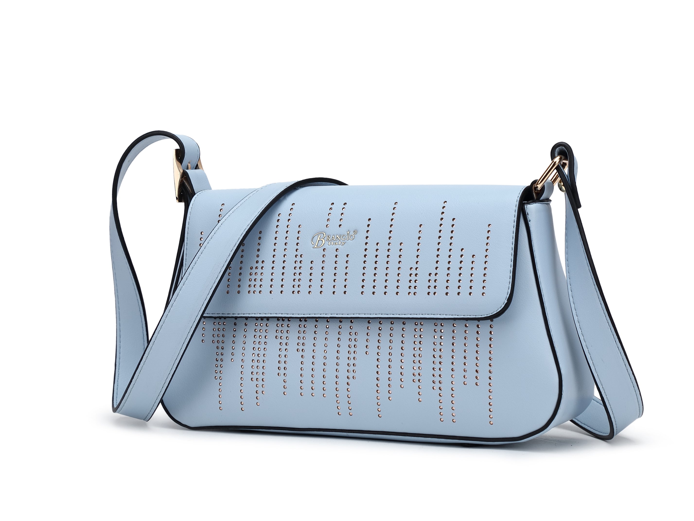Brangio Italy Studded Laser Cut with Rhinestone Designer Crossbody Bag