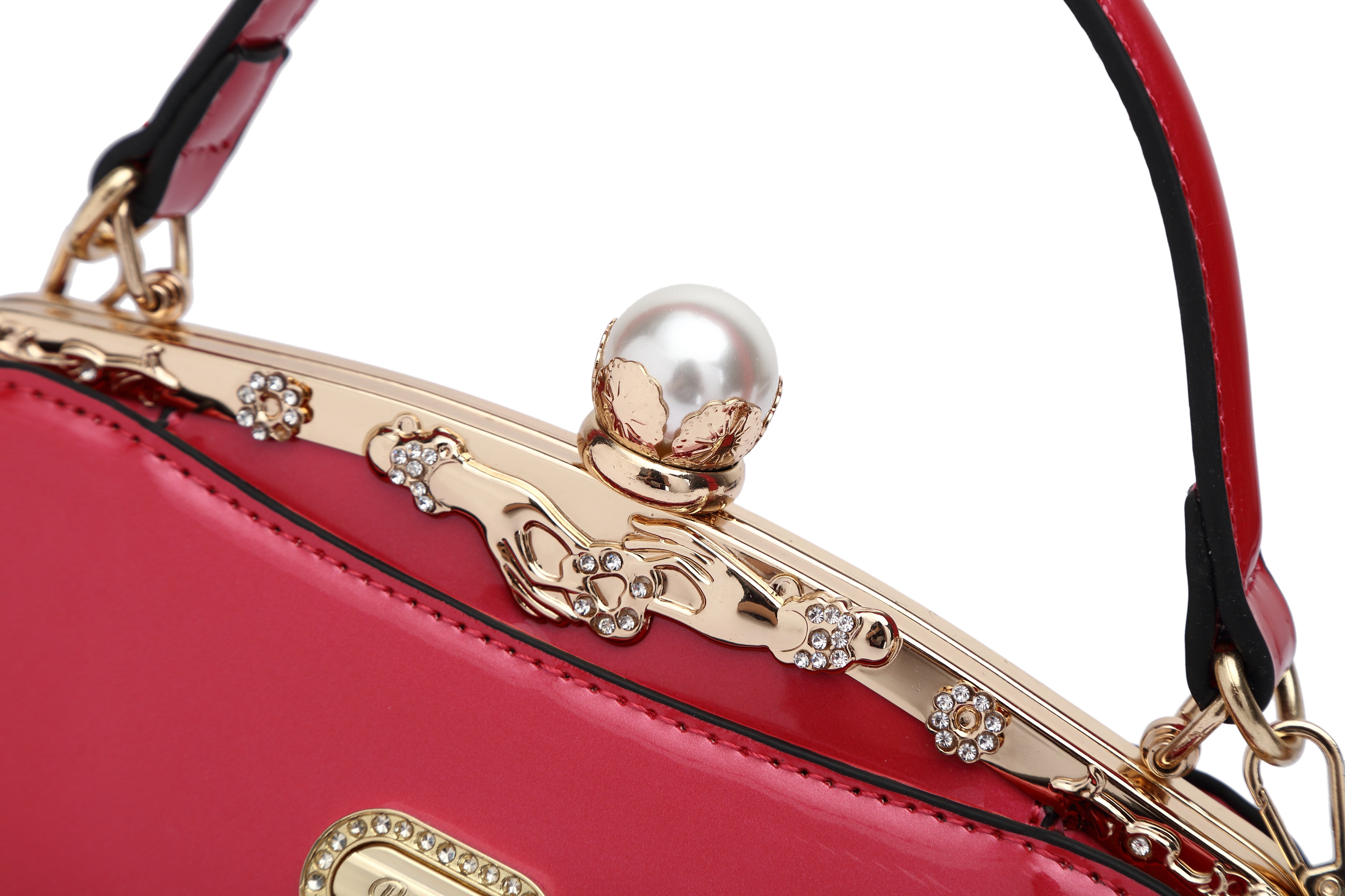 Brangio Italy Patent Leather Pearl Clasp Designer Crossbody Purse