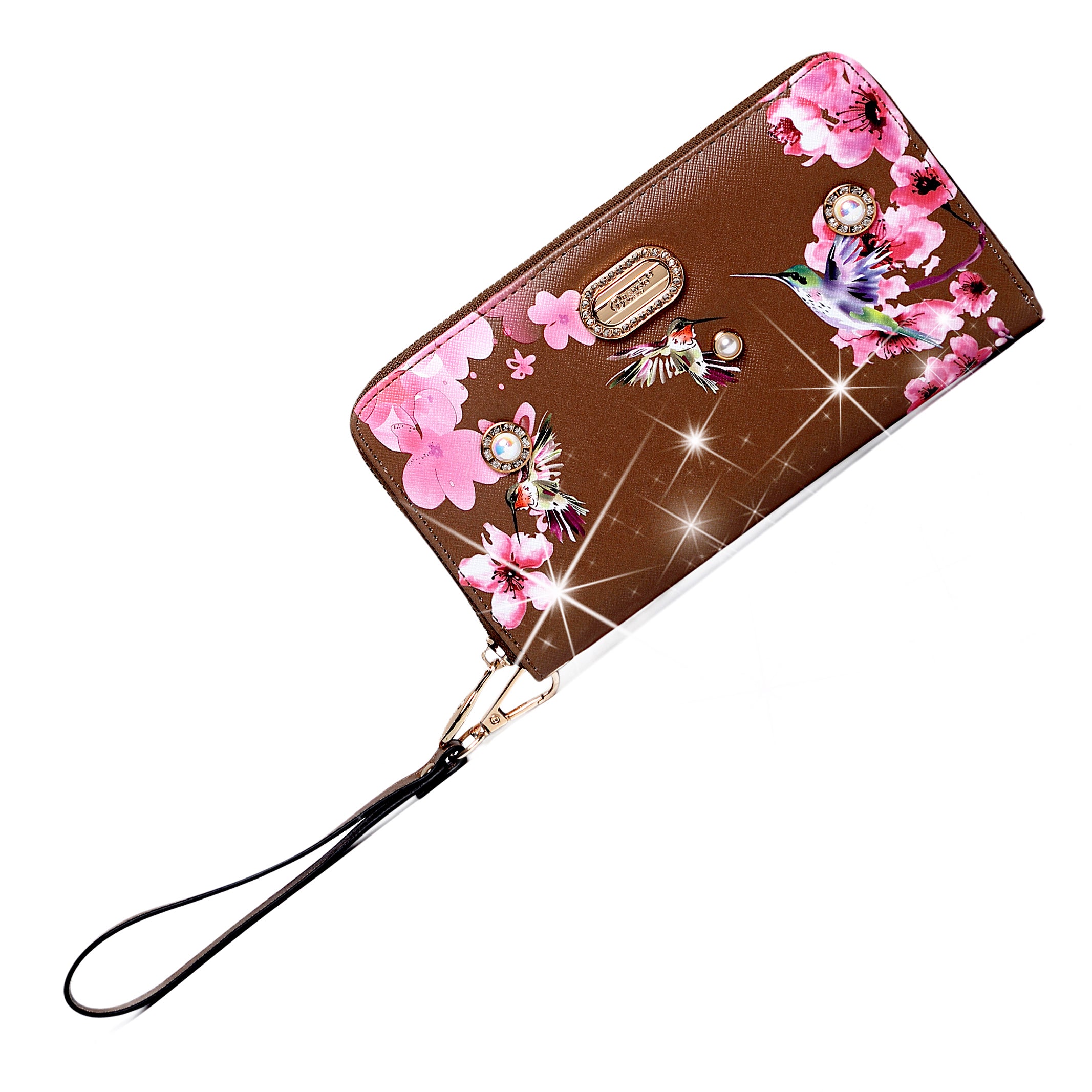 Hummingbird Bloom Vegan Leather Handle Bag + Wallet