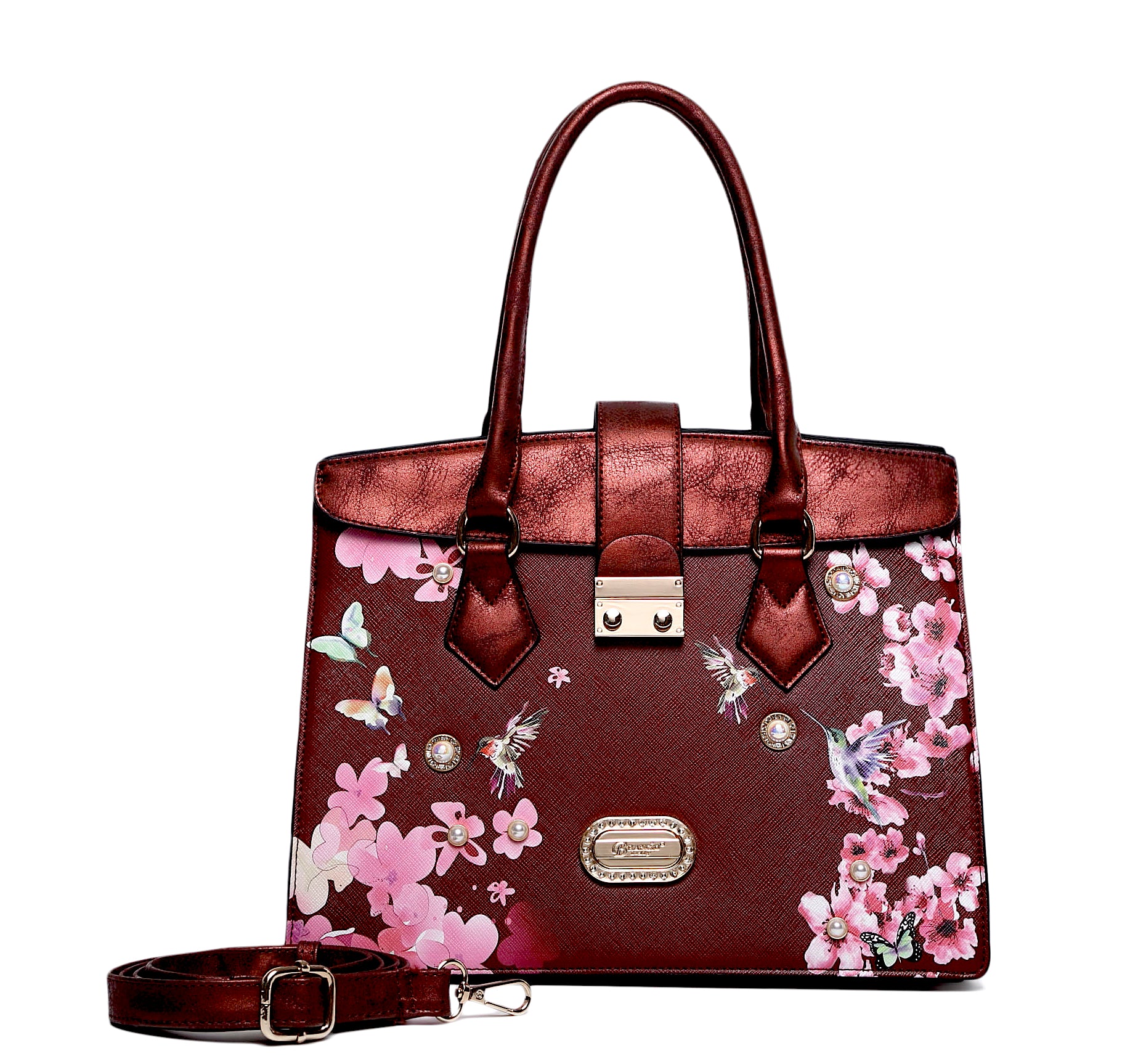 Brangio Luxe Hummingbird Floral Satchel/Wallet Set