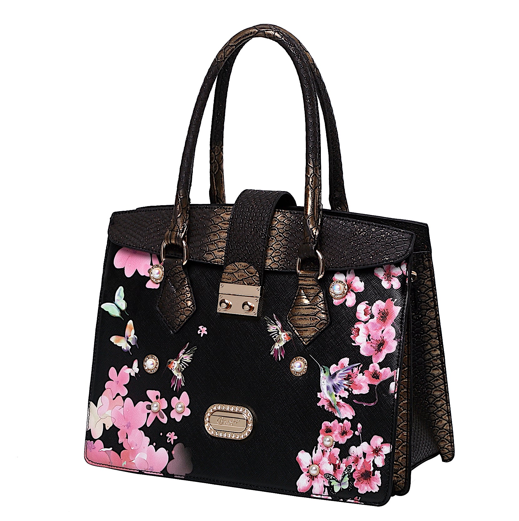 Brangio Luxe Hummingbird Floral Satchel/Wallet Set