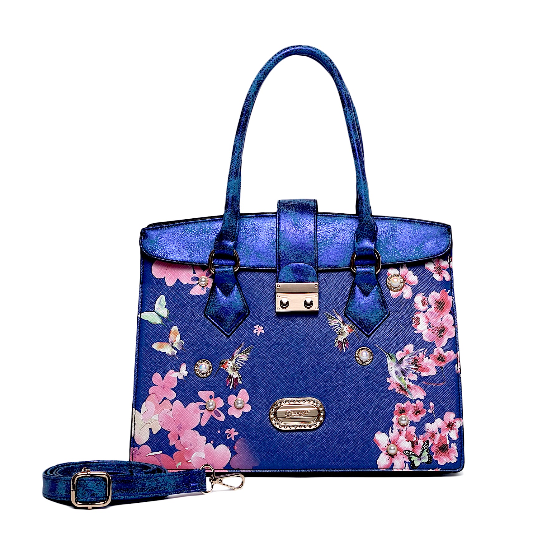 Brangio Luxe Hummingbird Floral Satchel/Wallet Set