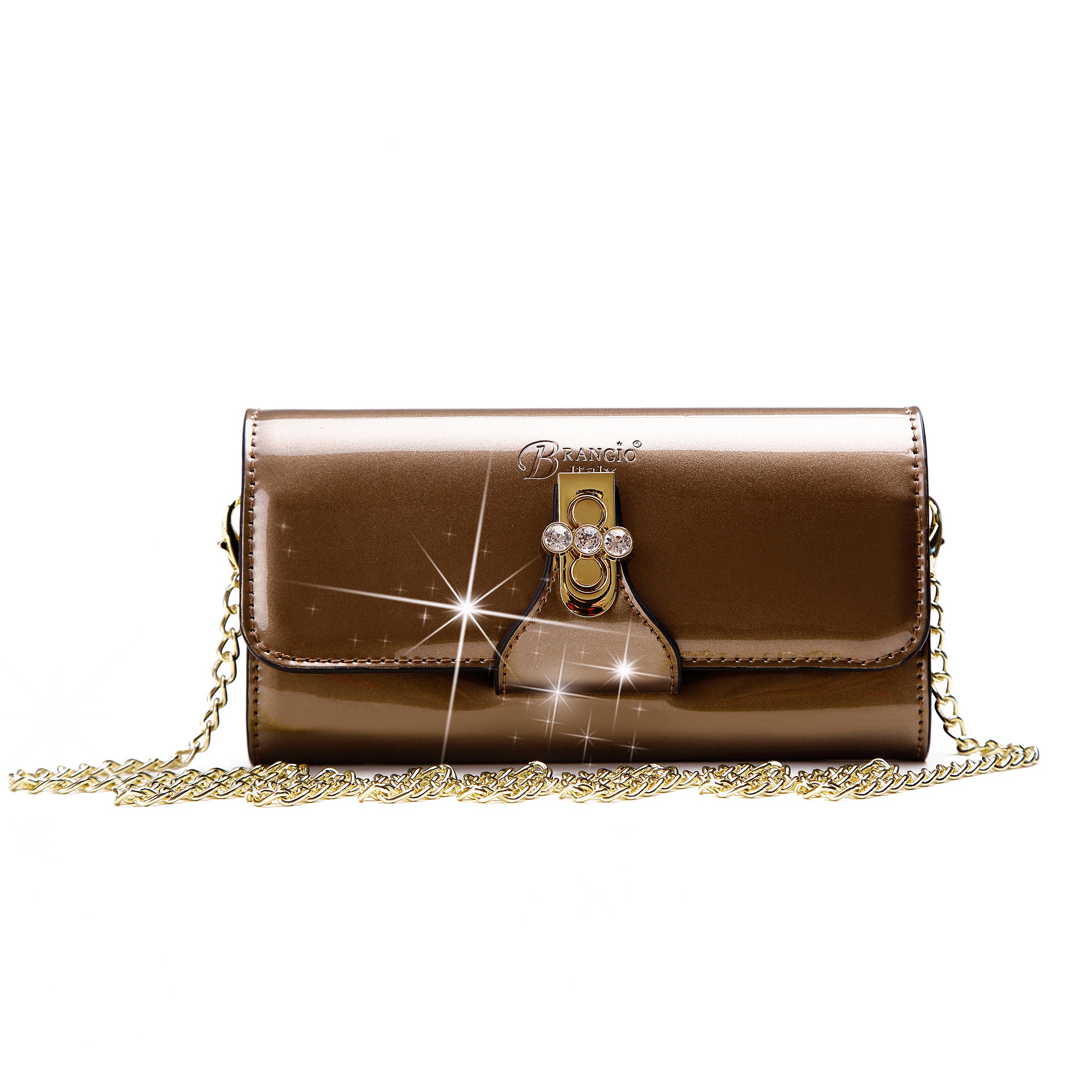 Tri-Star Evening Bridal Clutch Crossbody Bag with Chain Strap - Brangio Italy Co.