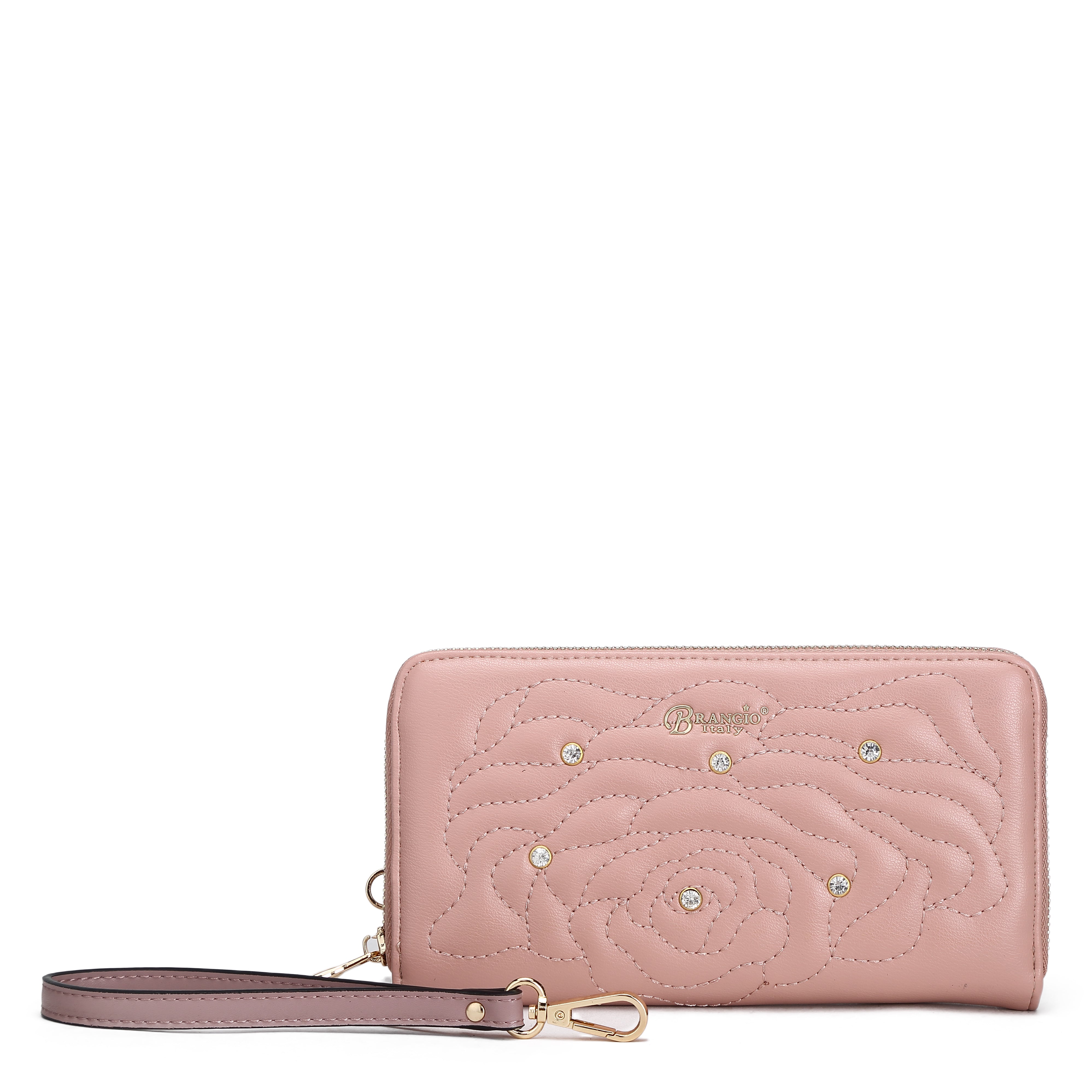 Brangio Italy Luxury Elegant Rose Embellished Satchel Bag + Wallet