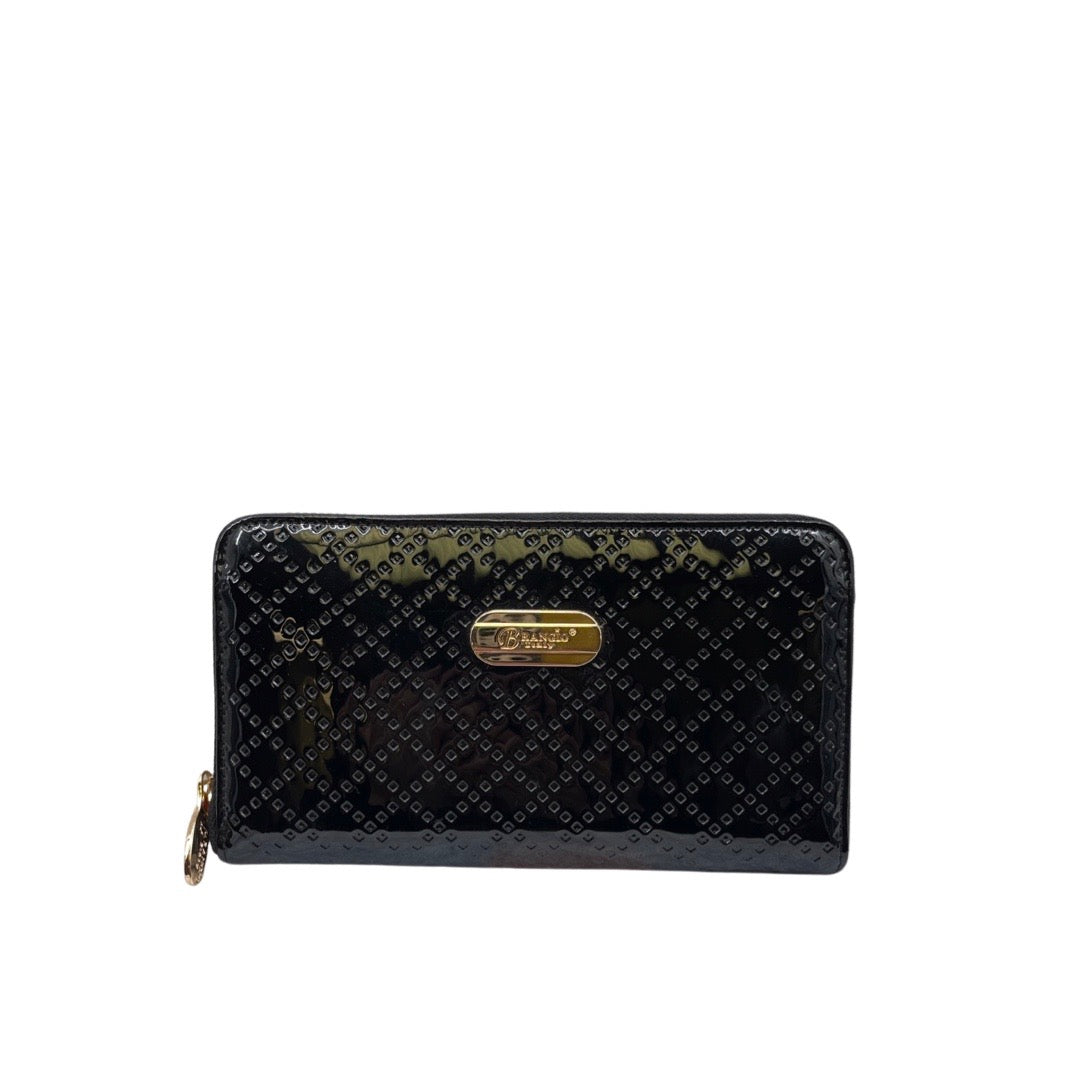 Brangio Italy Luxury Designer Glossy Embossed Zip Wallet