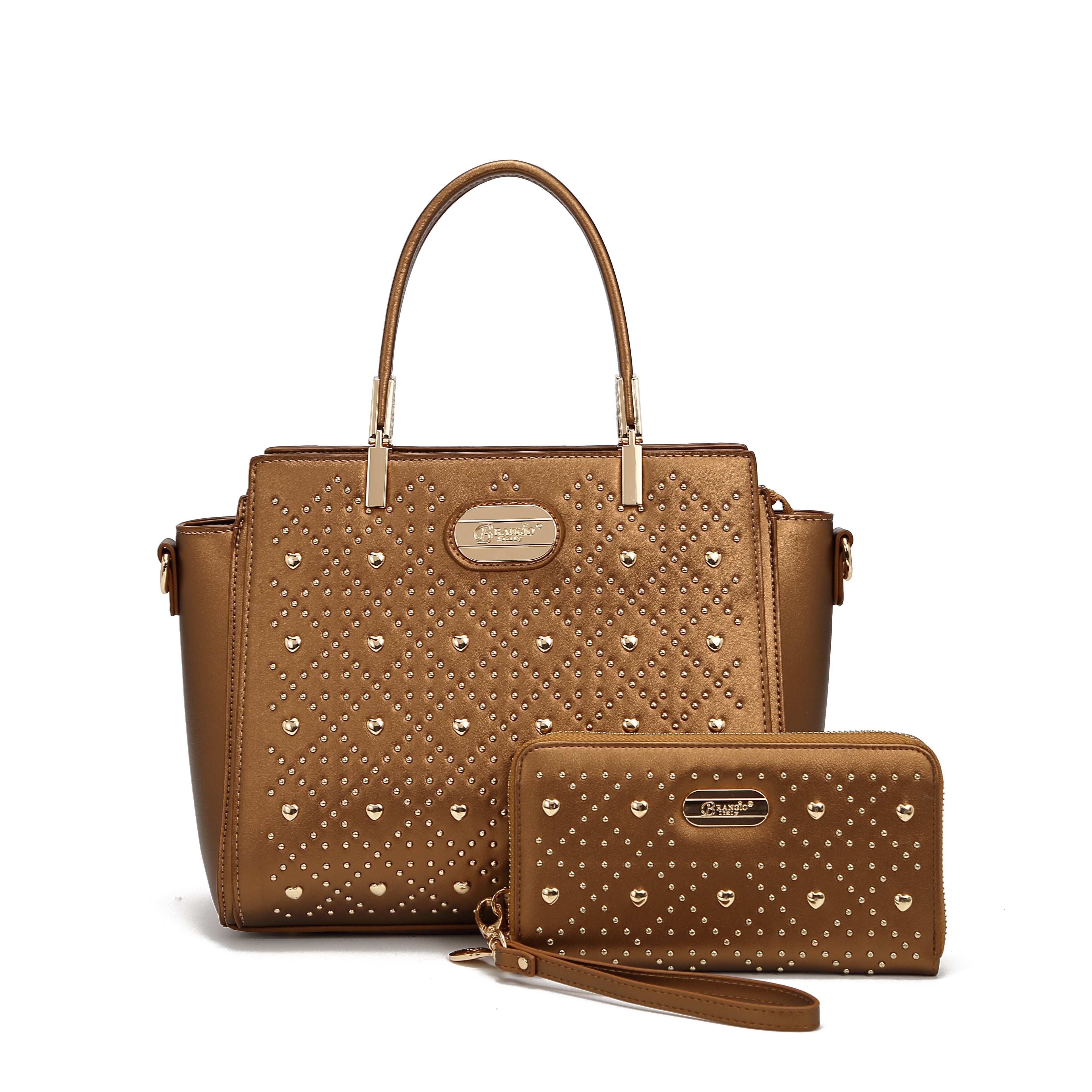 Brangio Studded Elegance Luxe Heart Handbag