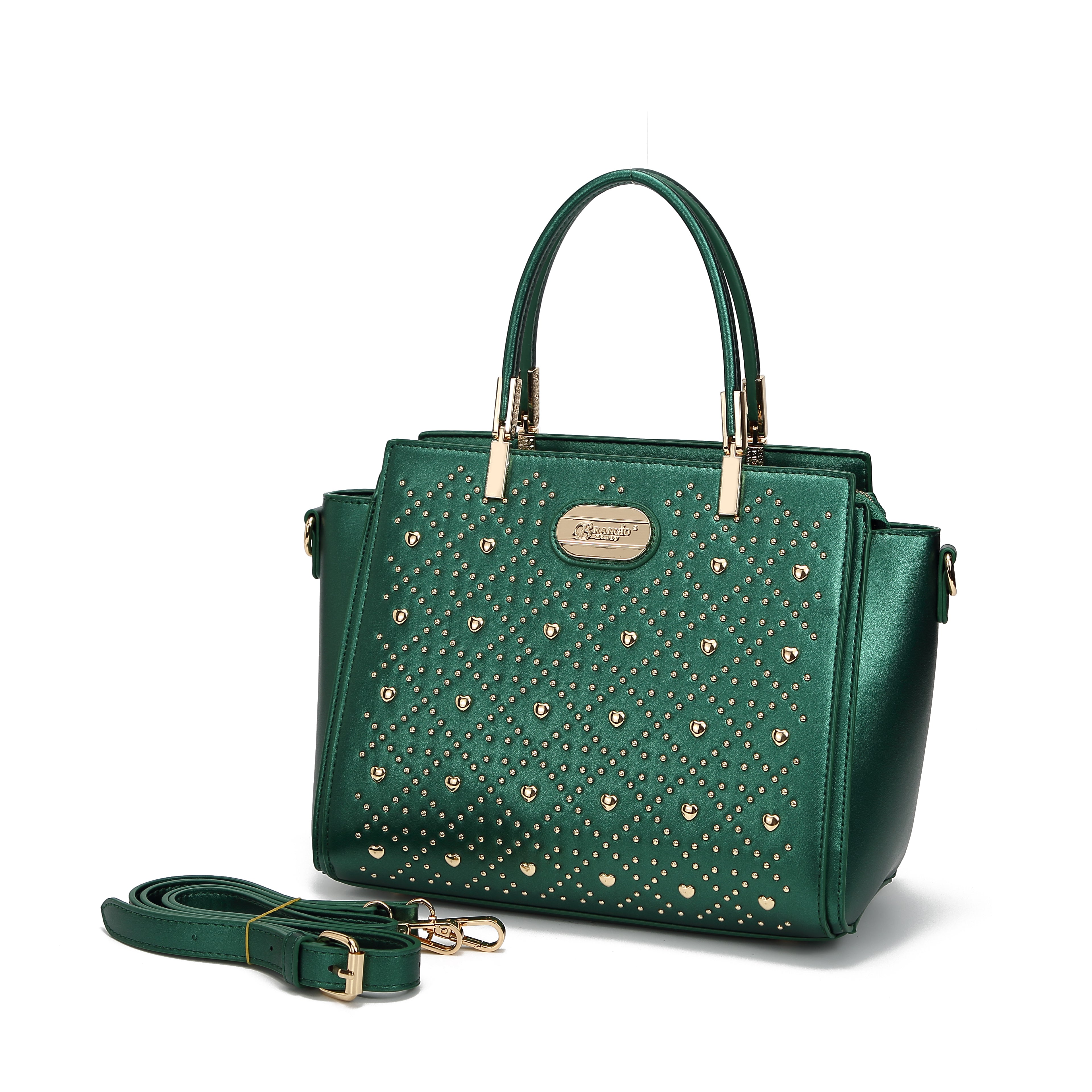 Brangio Studded Elegance Luxe Heart Handbag