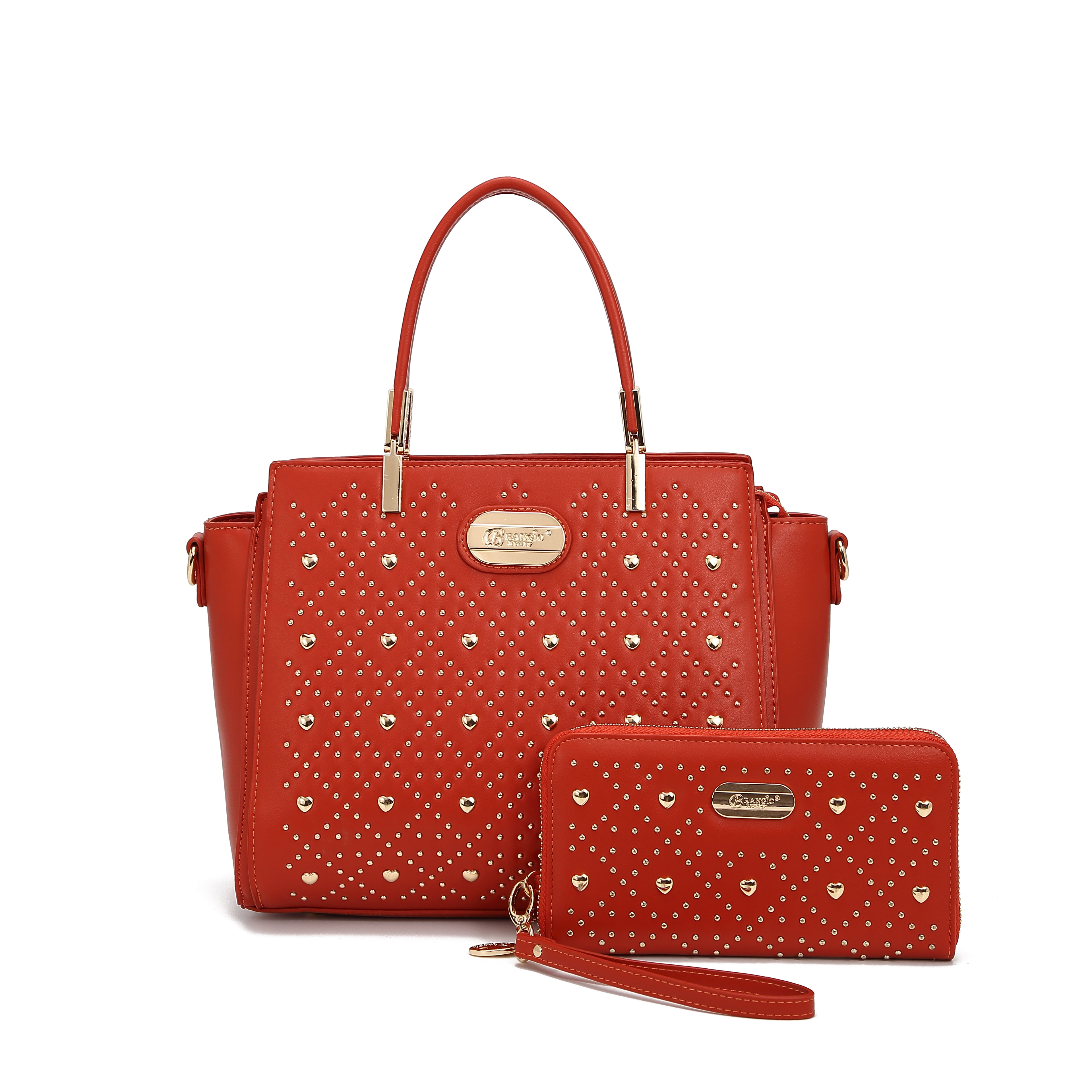 Brangio Studded Elegance Luxe Heart Handbag