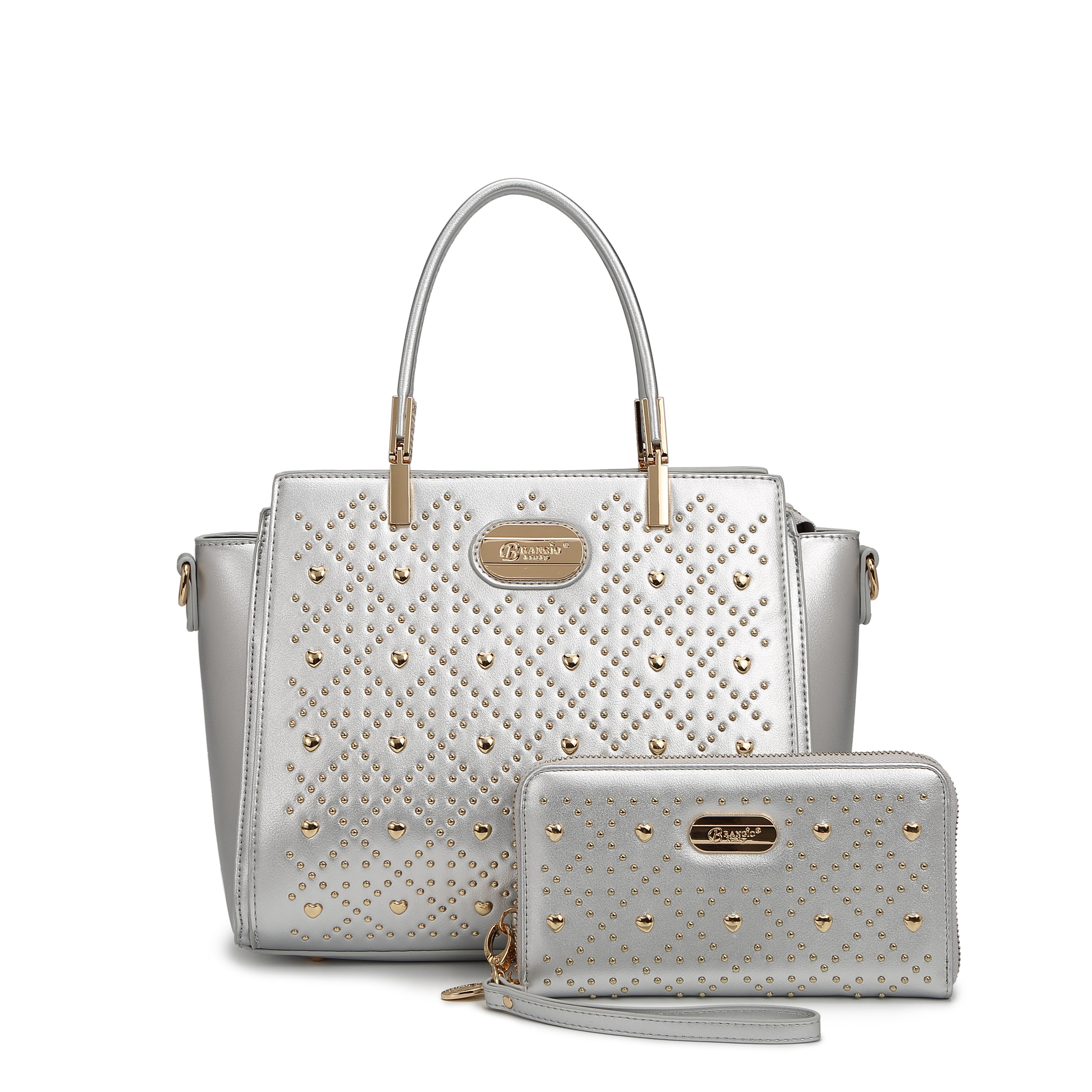 Brangio Studded Elegance Luxe Heart Handbag