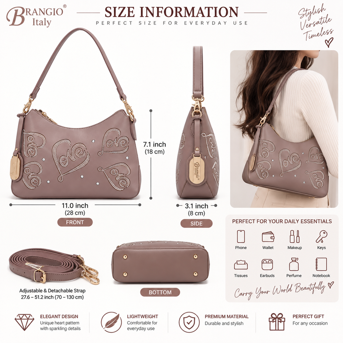 Brangio Italy Elegant Glam Love Rhinestone Crossbody Bag