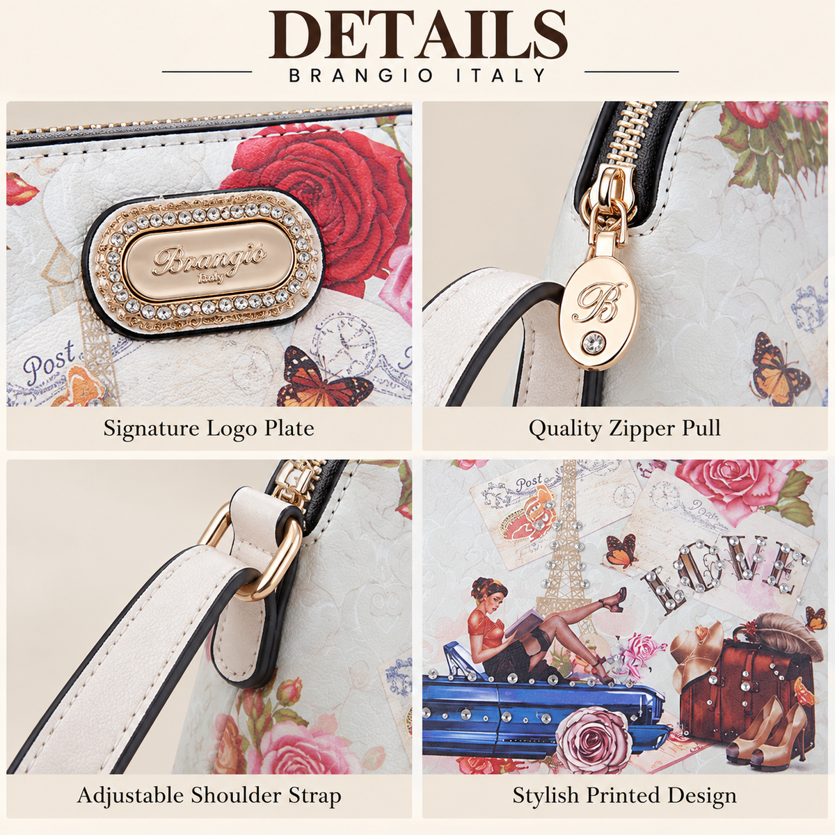 Brangio Italy Vintage Floral Love Small Designer Crossbody Bag