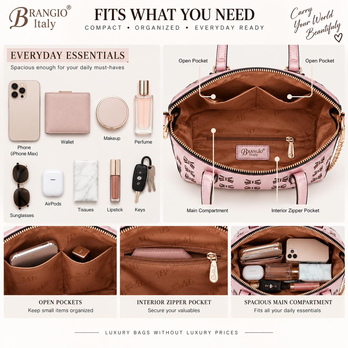 Brangio Italy Laser Cut Crossbody Bag – Designer Shoulder Purse