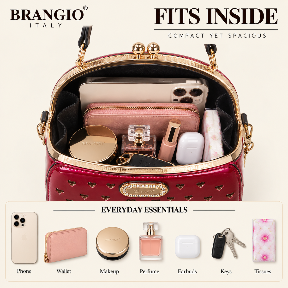 Brangio Italy Elegant Heart-Embellished Starz Art Retro Unique Top Handle Bag
