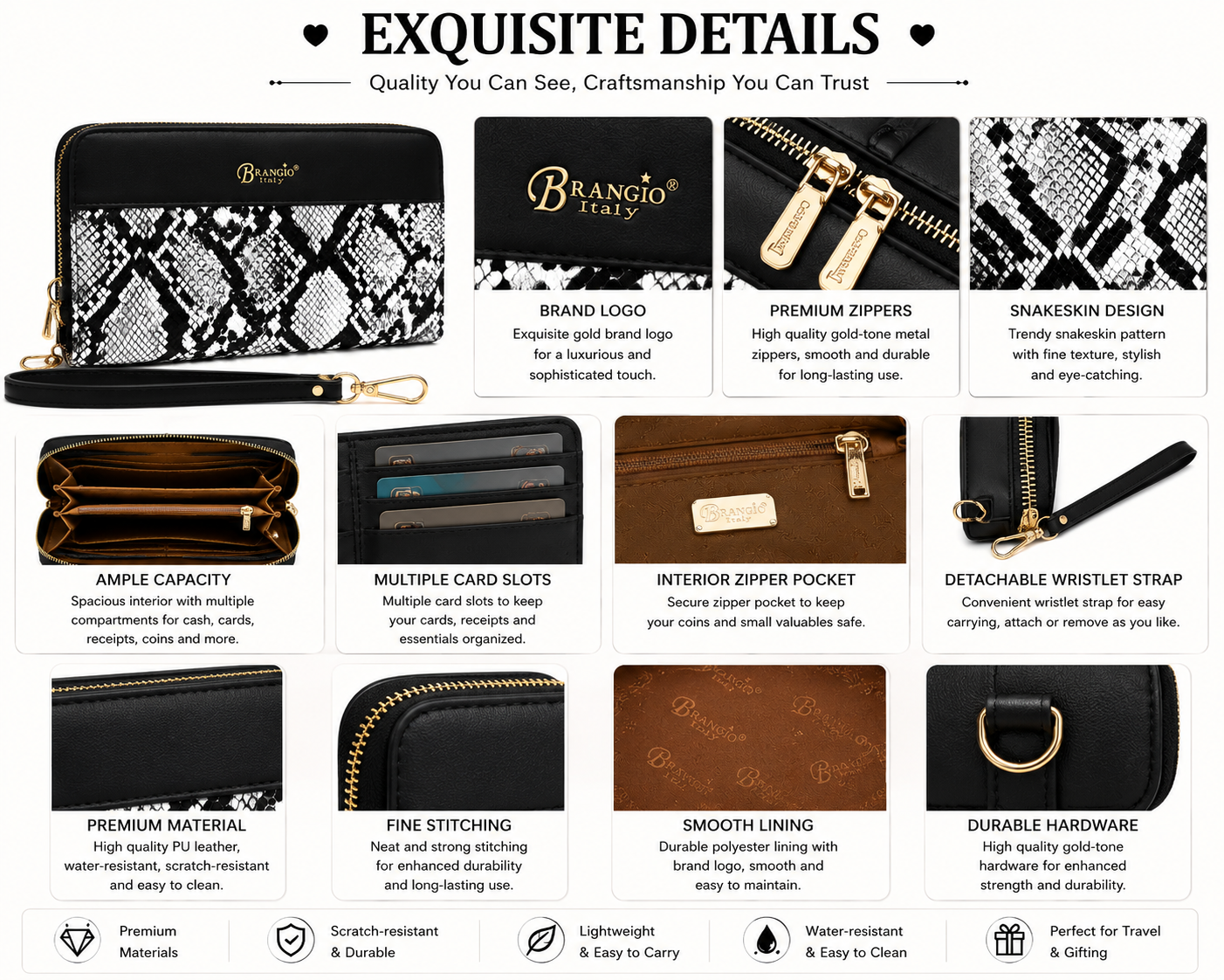 Brangio Italy Elegant Print Zippered Wristle Wallet