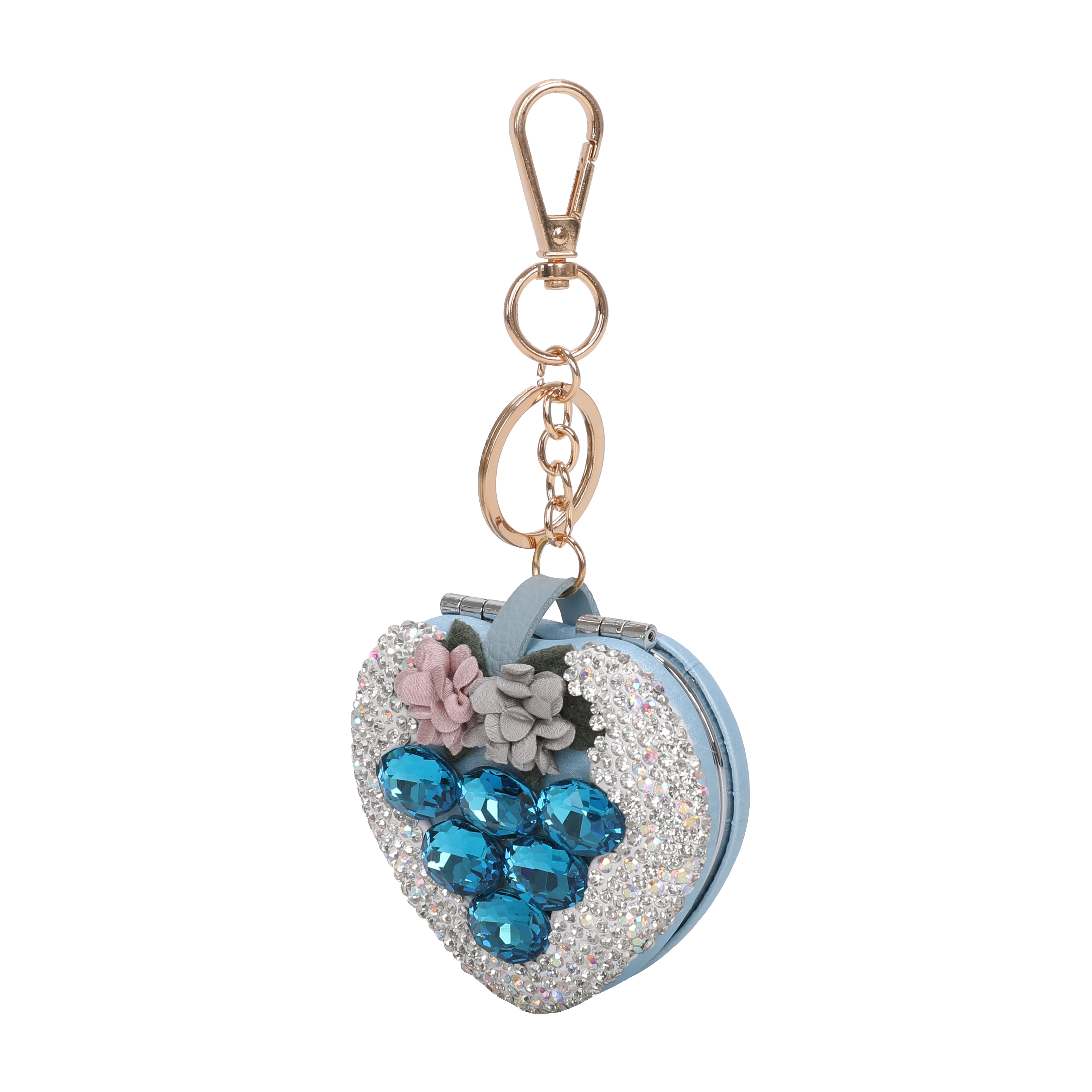 Floral Spark Heart Mirror Keychain & Purse Charm
