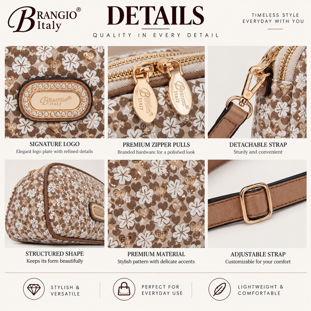 Brangio Italy Luxury Designer with Rhinestone Crossbody Bag