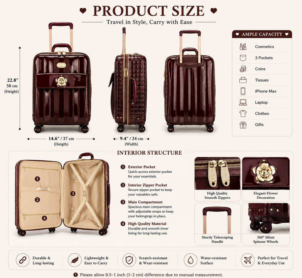 Brangio Italy Luxury Patent Leather Carry-On Luggage - Spinner Suitcase
