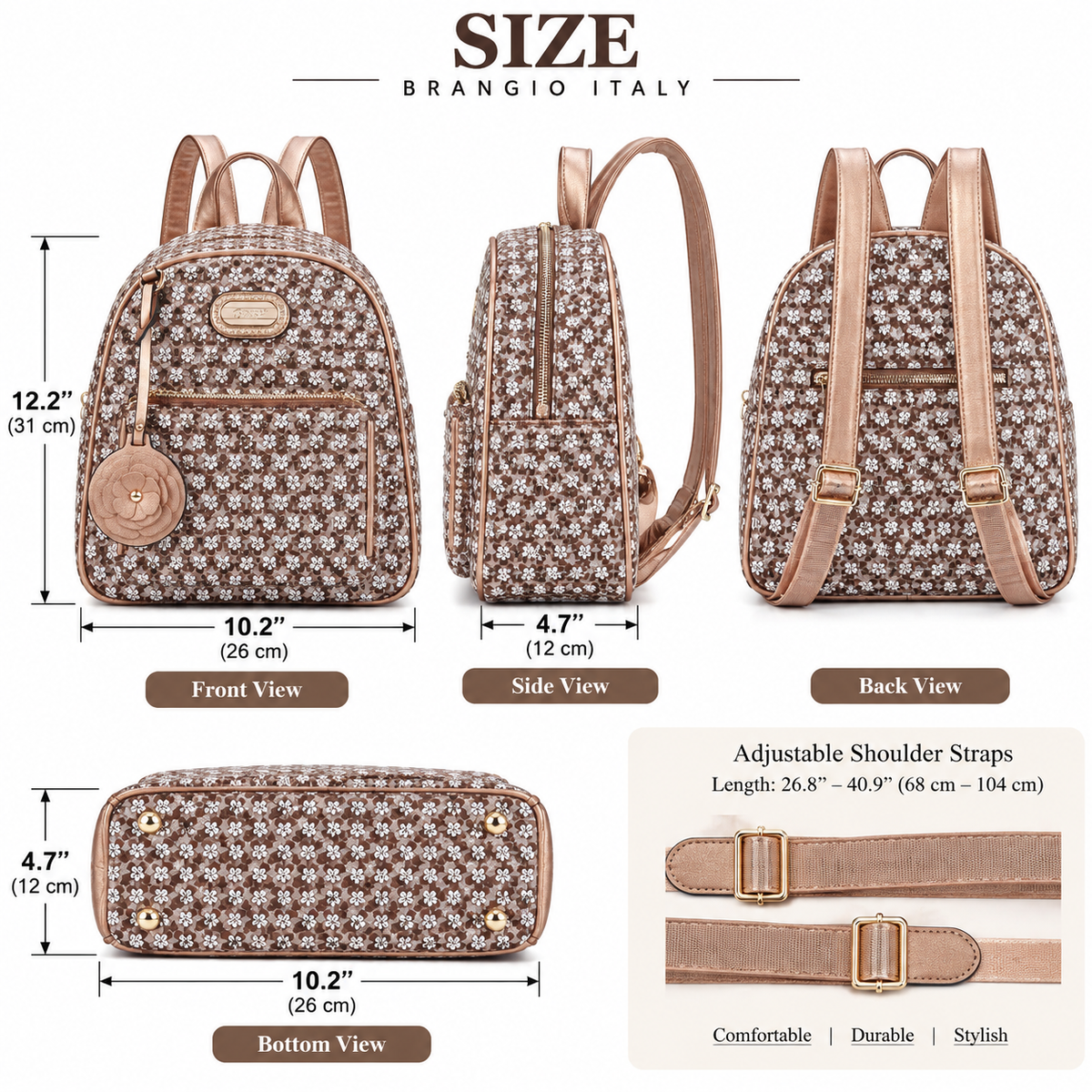 Brangio Italy Floral Rose Gold Accents Mini Backpack