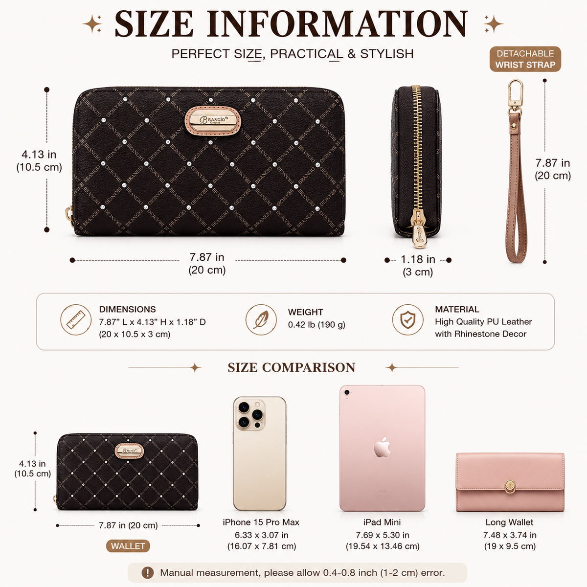 Brangio Italy Stylish Monogram Zippered Wristlet Wallet