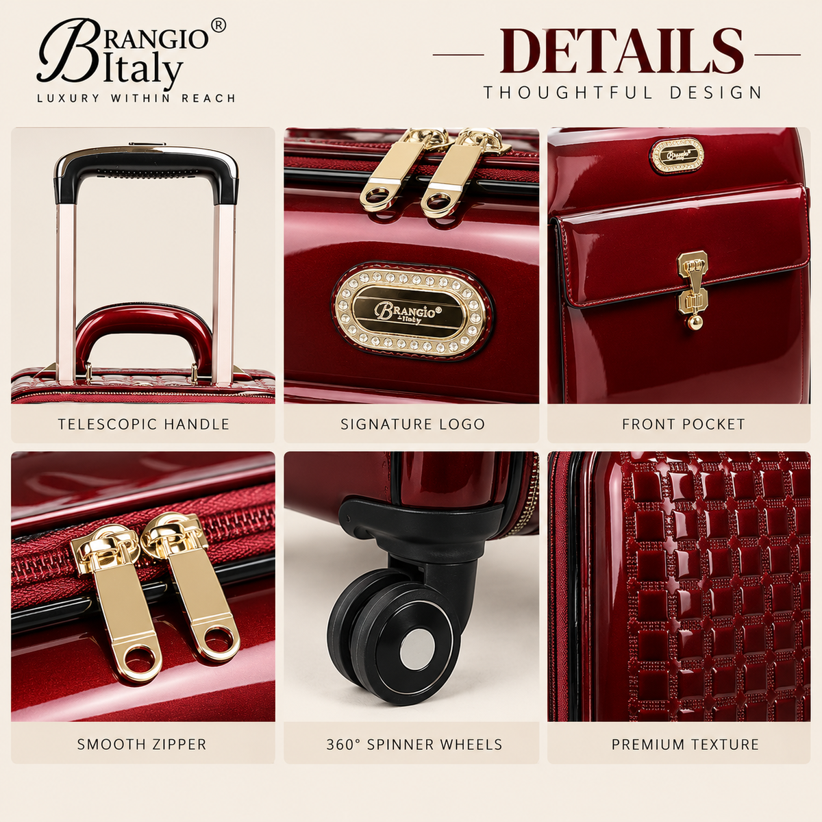Brangio Italy Luxury Carry-On Luggage – Rolling Suitcase