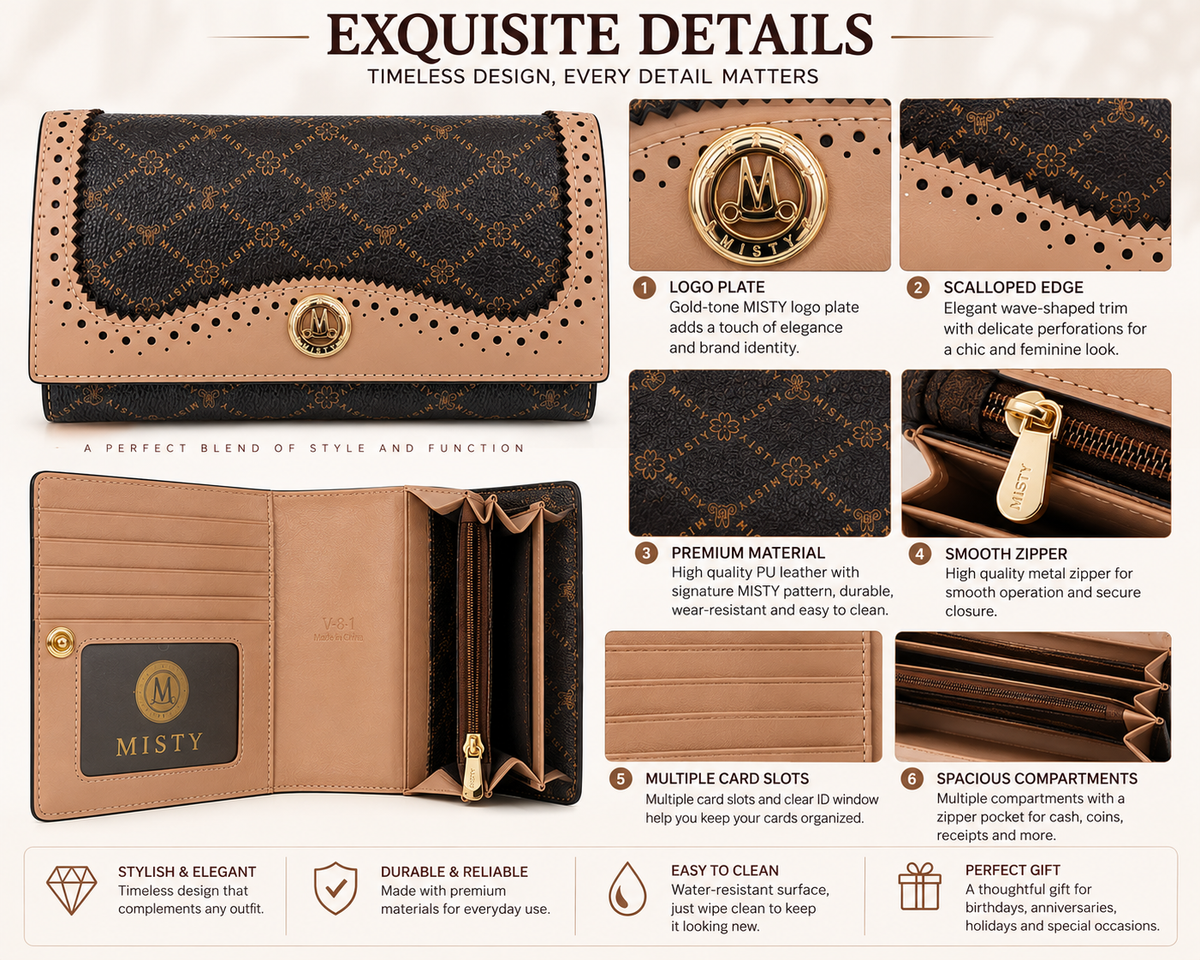 Misty Vintage-Inspired Brown Genuine Leather and Tan Long Wallet  [Made in Italy]