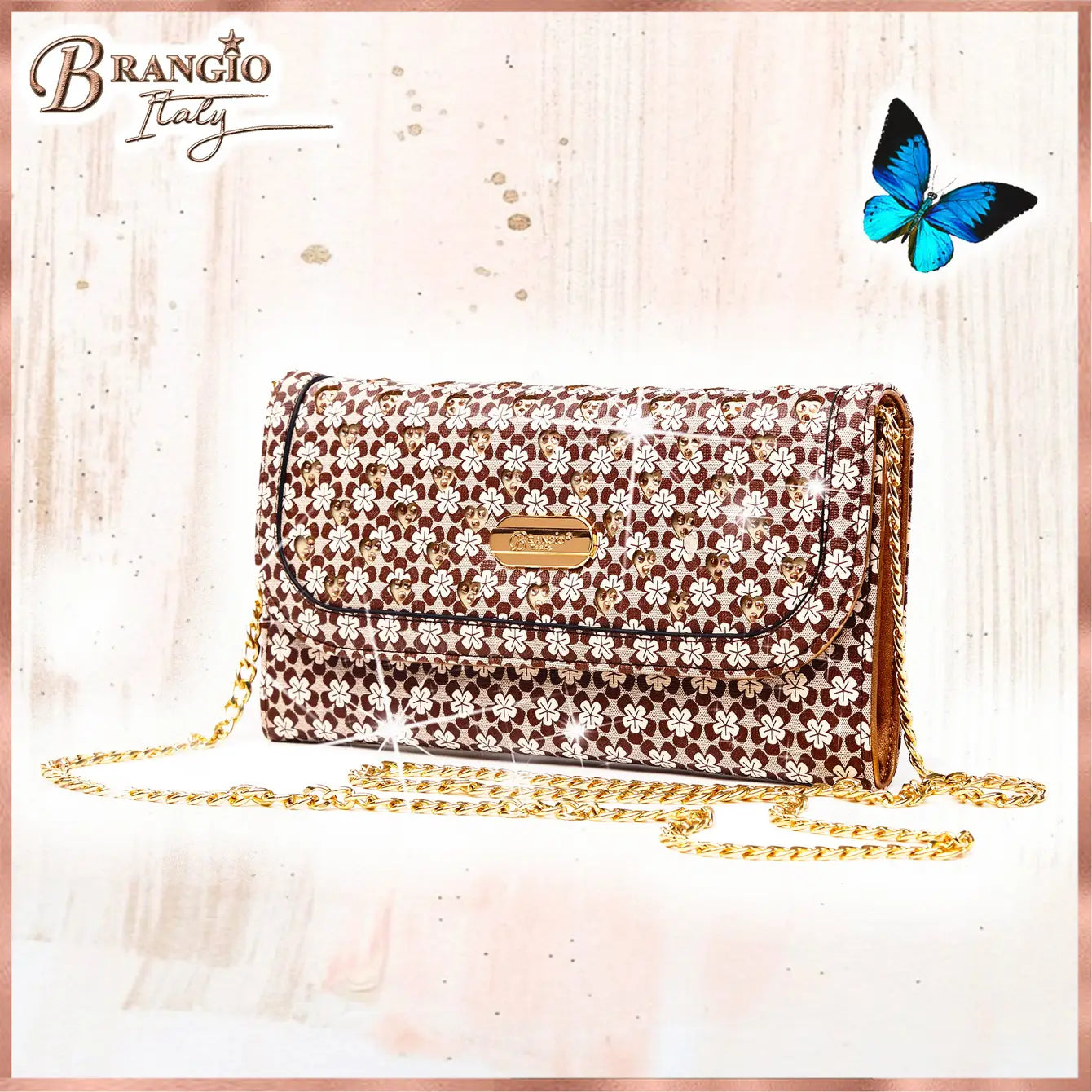 Brangio Chic Floral Crossbody Bag - Heart-Studded Evening Clutch Bag