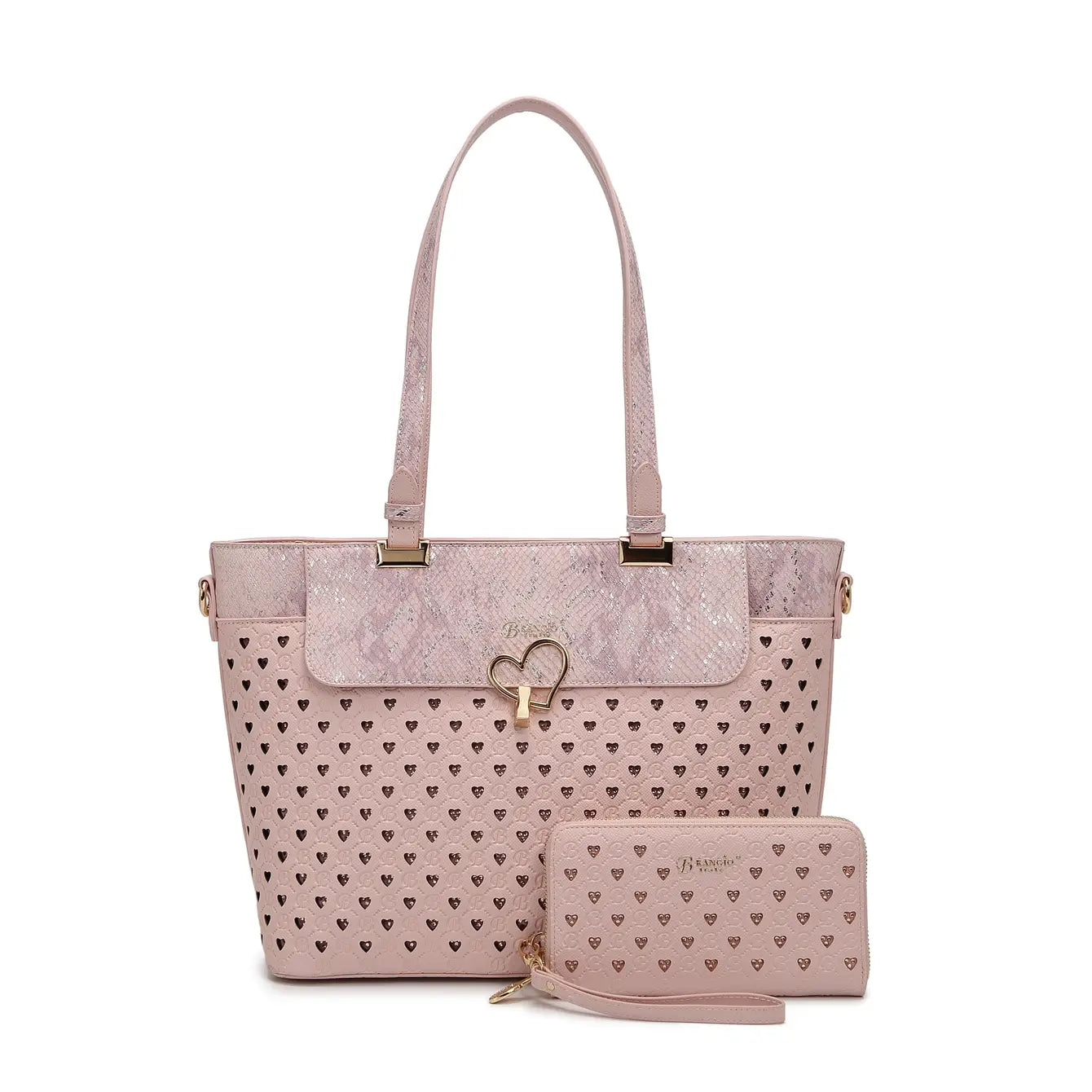 Brangio Elegant Black Heart & Snakeskin Tote Bag