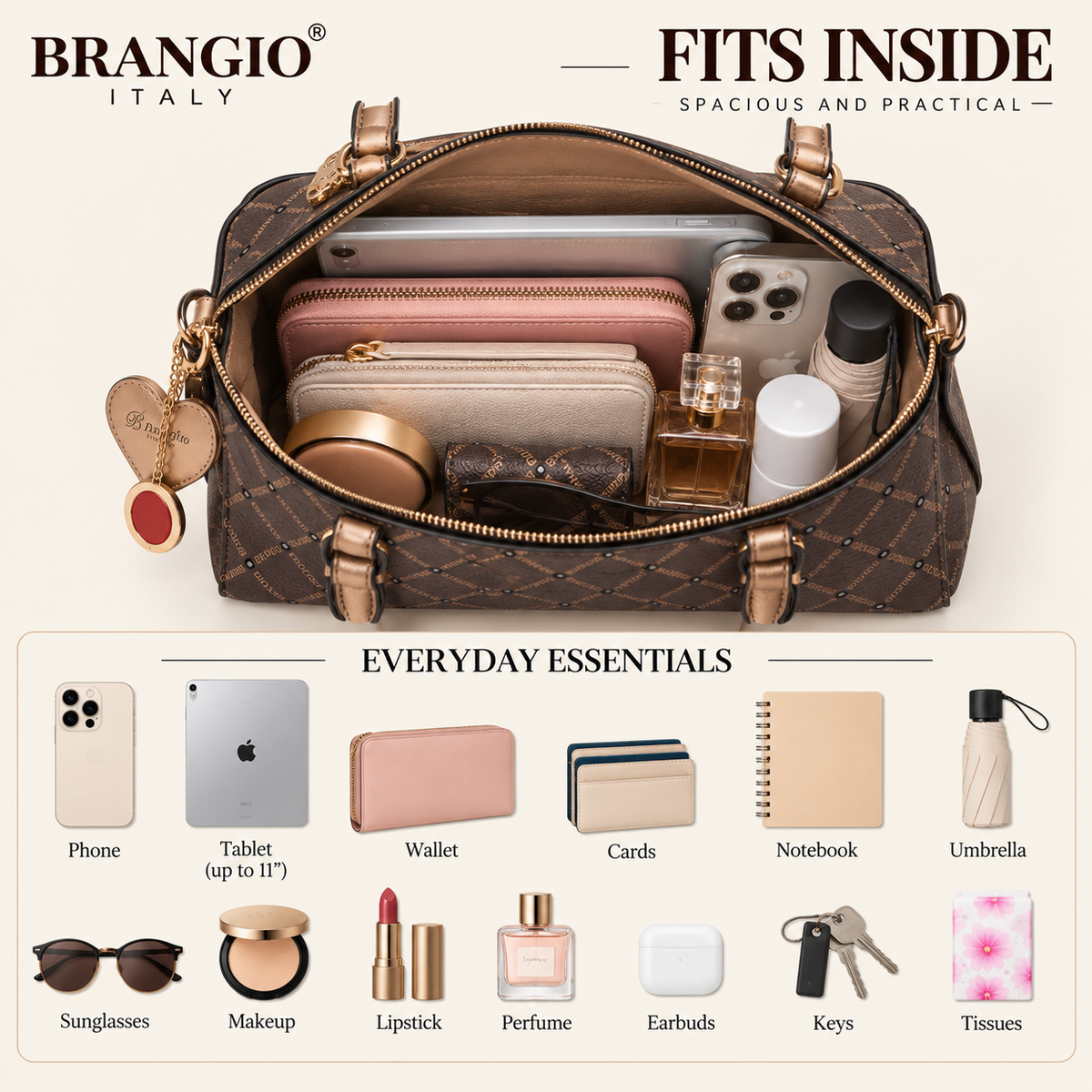 Brangio Italy Luxe Diamond Crystal Stud Tote Bag