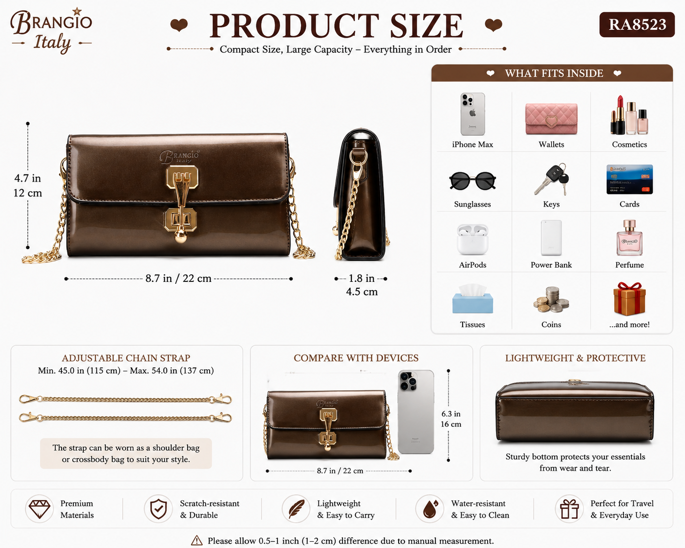 Brangio Italy Glossy Luxury Clutch & Wallet Crossbody Purse