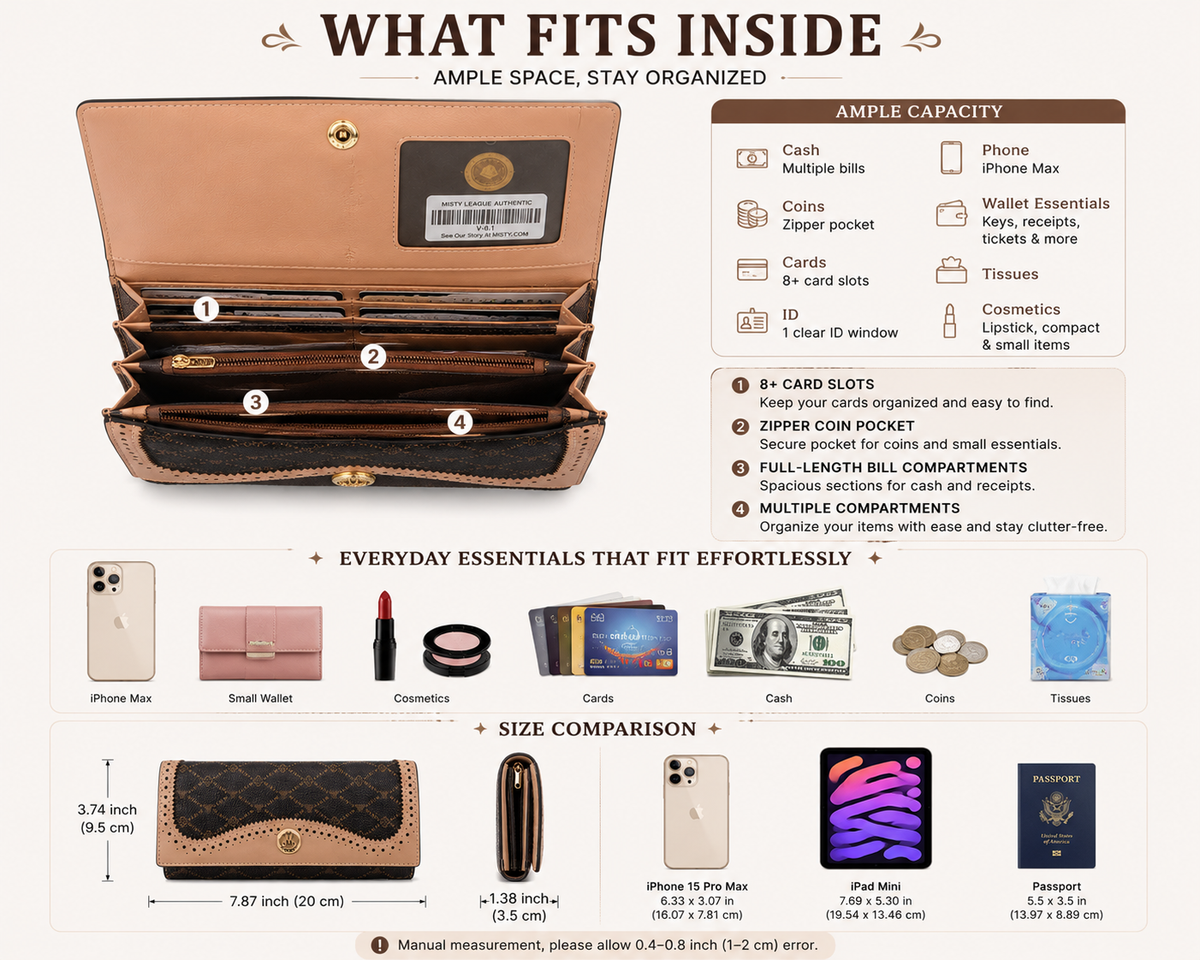 Misty Vintage-Inspired Brown Genuine Leather and Tan Long Wallet  [Made in Italy]