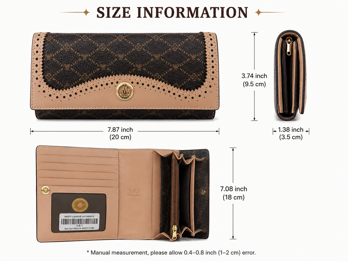 Misty Vintage-Inspired Brown Genuine Leather and Tan Long Wallet  [Made in Italy]