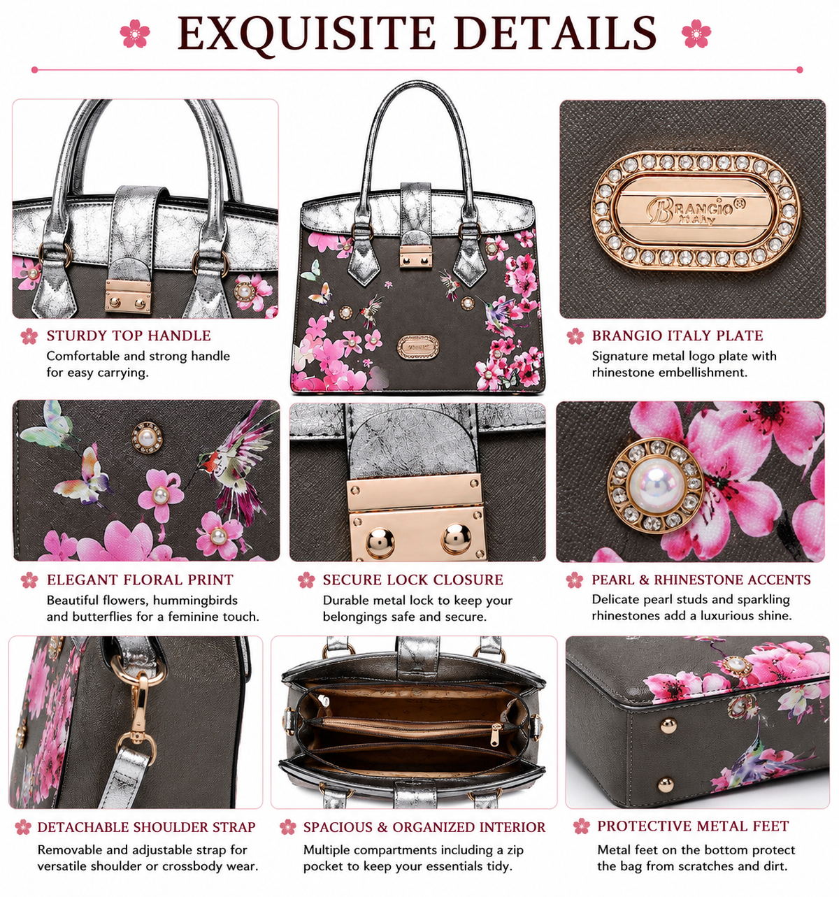 Brangio Luxe Hummingbird Floral Satchel/Wallet Set