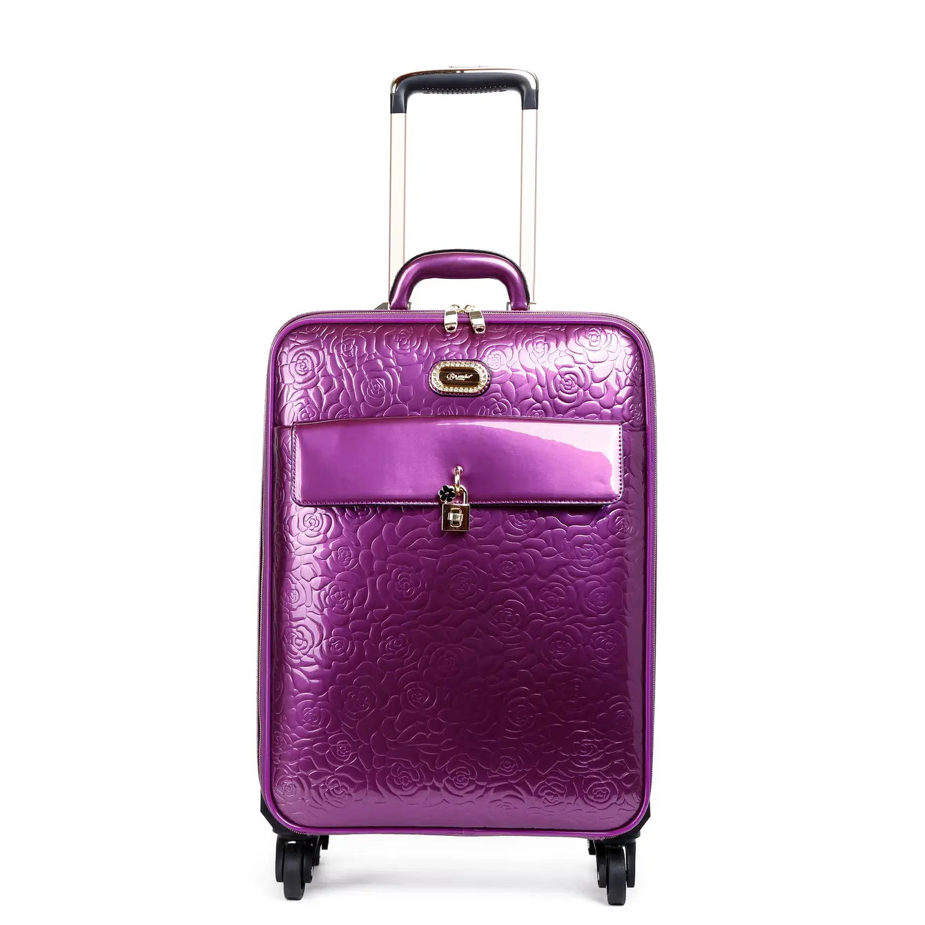 Brangio Italy Elegant Luxury Floral Embossed Designer Wheeled Carry-On Luggage set[3pc]