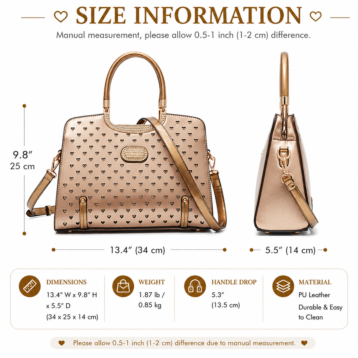 Brangio Italy Luxury Studded Hearts Rhinestone Designer Handbag