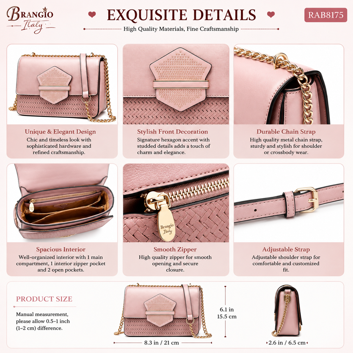 Brangio Italy Sophisticated Chain Crossbody Bag