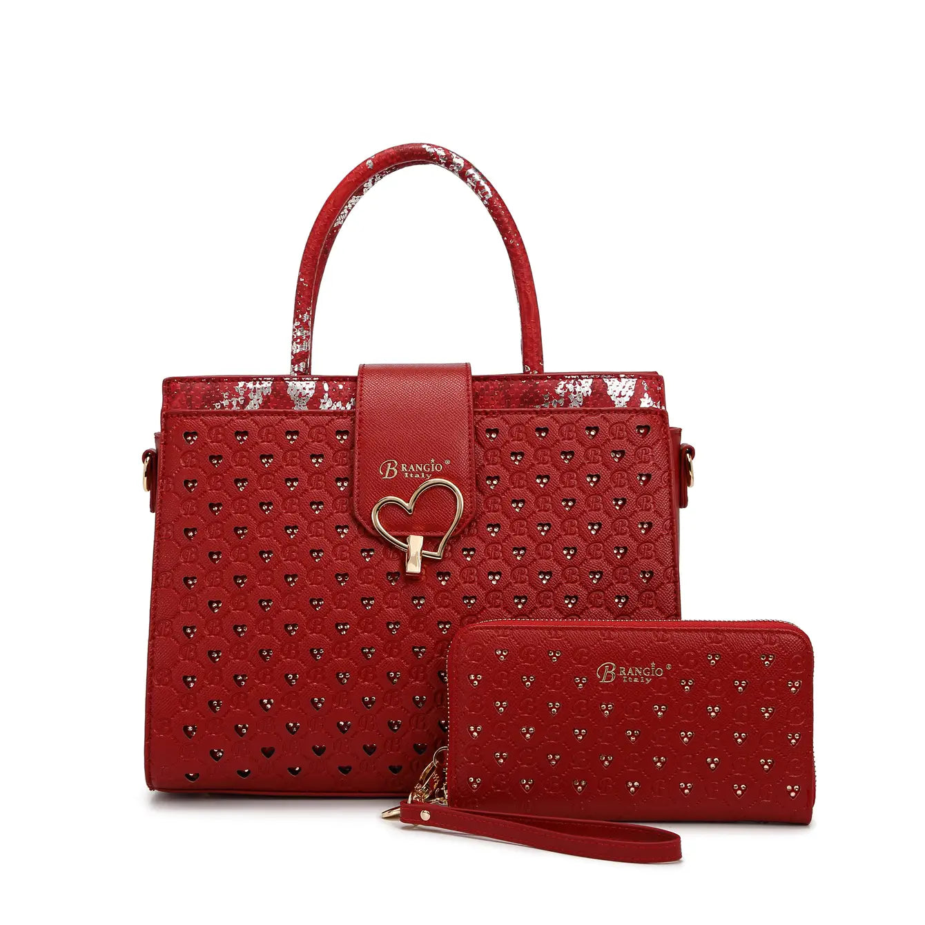 Brangio Italy Heart Cutout Satchel Handbag – Designer Top Handle Crossbody Purse
