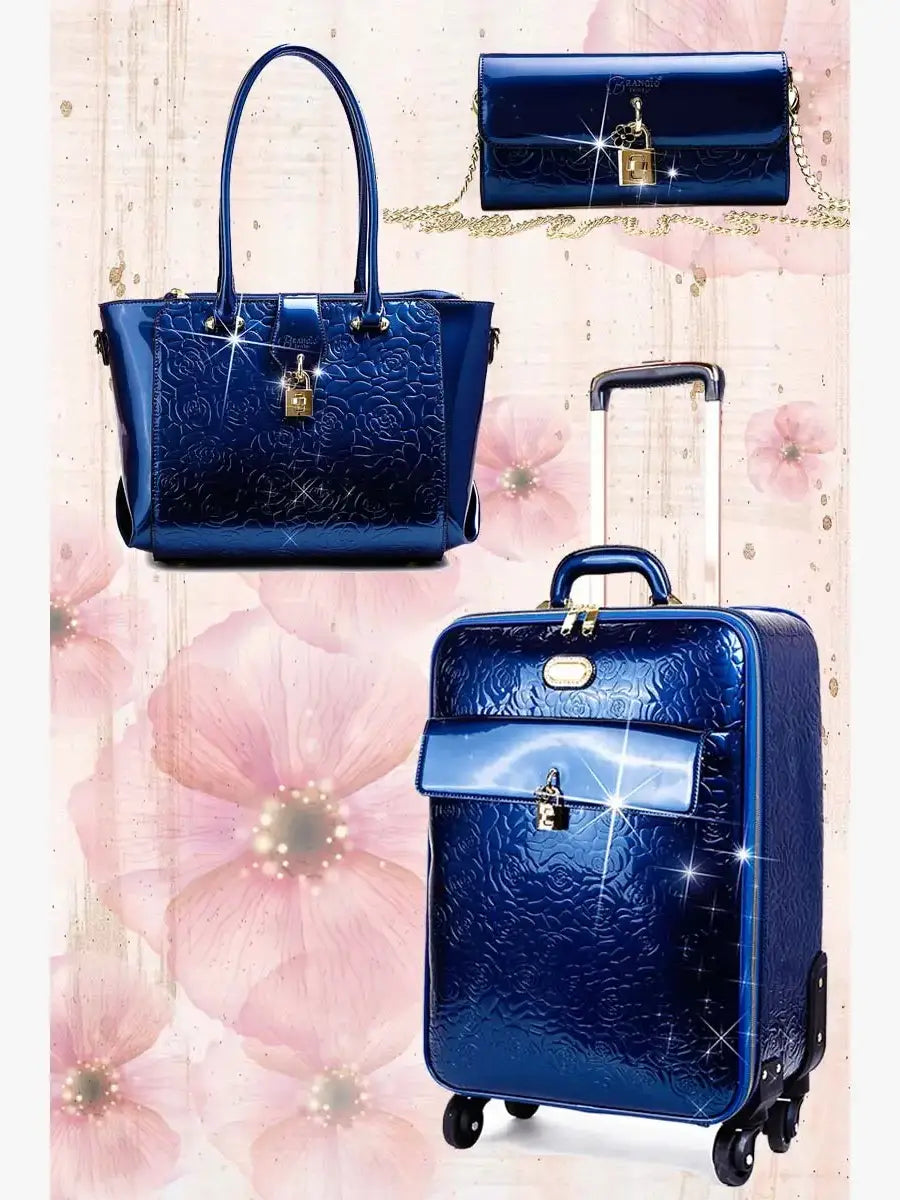Brangio Italy Elegant Luxury Floral Embossed Designer Wheeled Carry-On Luggage set[3pc]