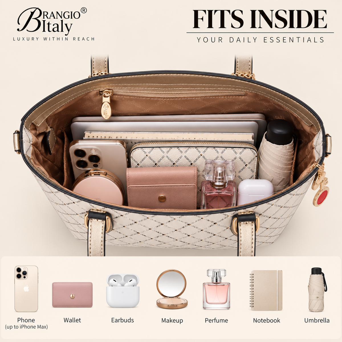 Brangio Italy Luxe Diamond Love Crystal Stud Tote Bag