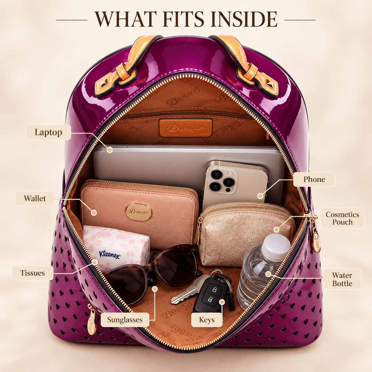 Brangio Luxury Studded Leather Hearts Backpack