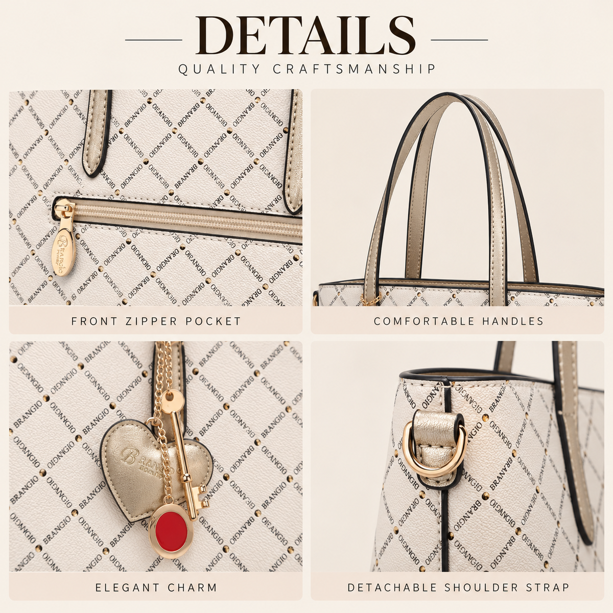 Brangio Italy Luxe Diamond Love Crystal Stud Tote Bag