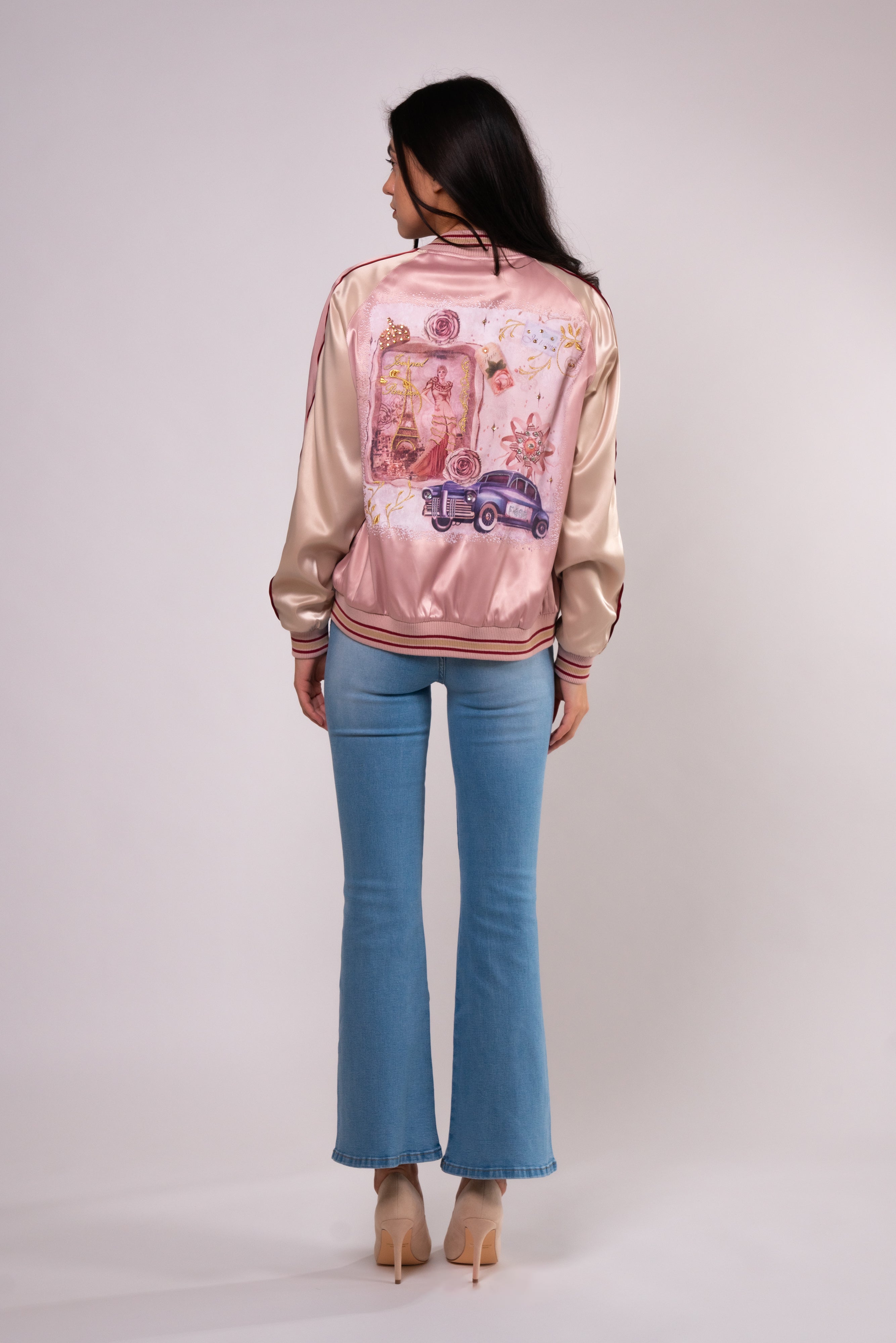 Brangio Italy Vintage Bomber Jacket with Floral Embroidery - Green