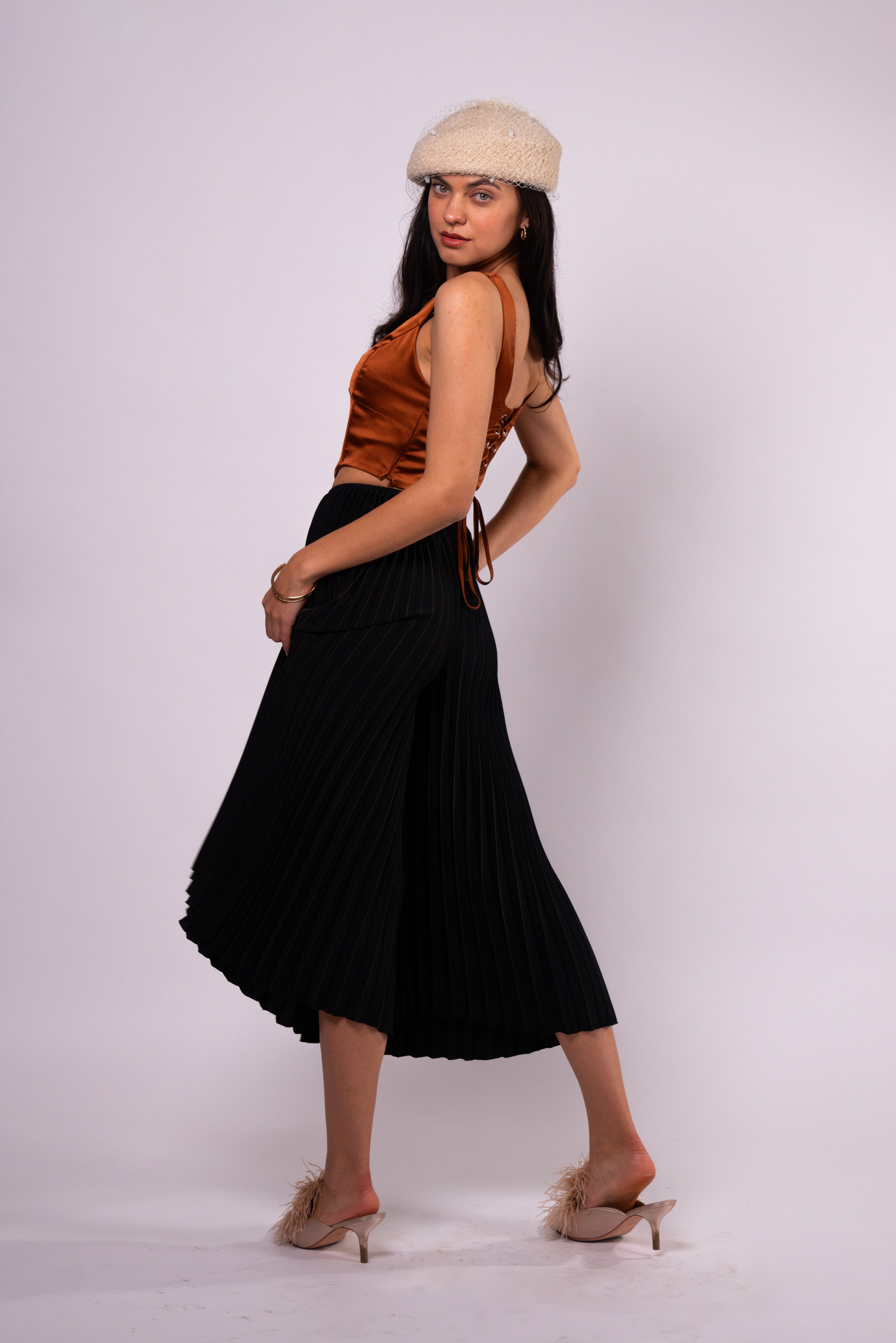 Brangio Italy  Vintage Luxe Pleated Palazzo Pants - Black