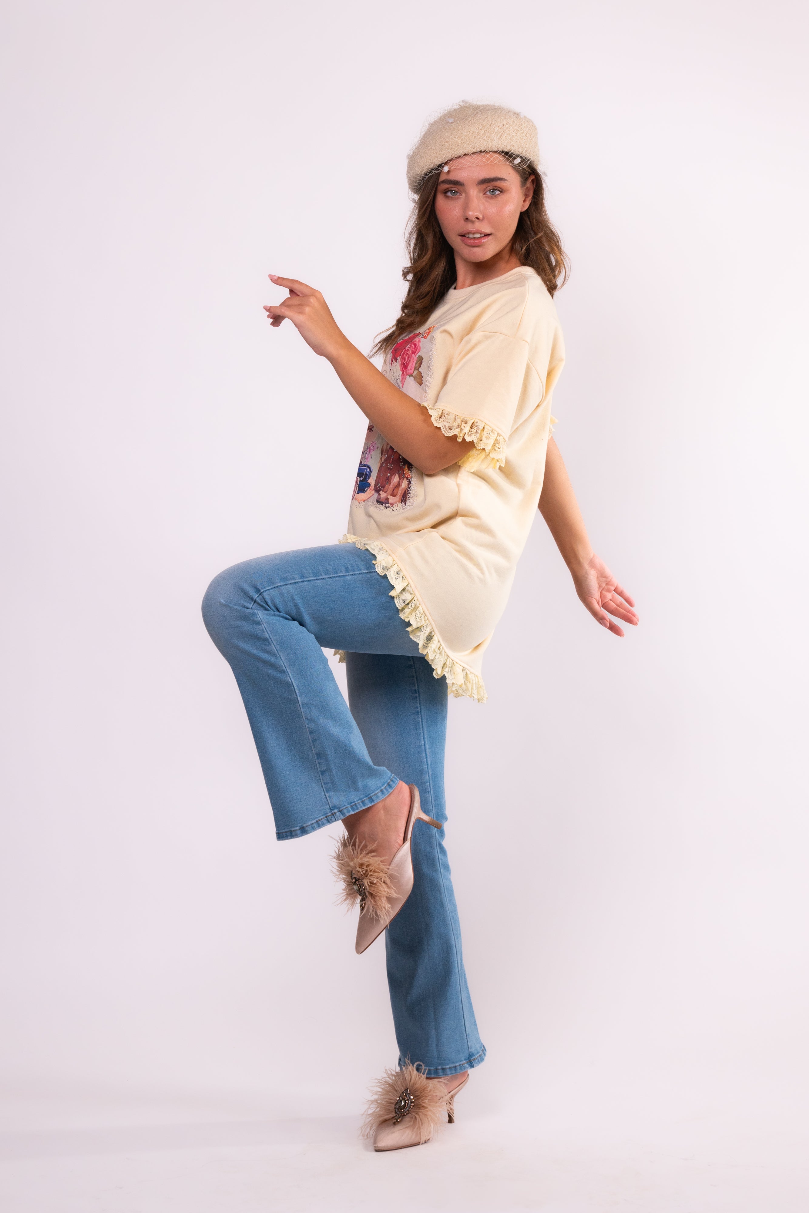 Brangio Parisian Love Lace-Trimmed Tee – Ivory