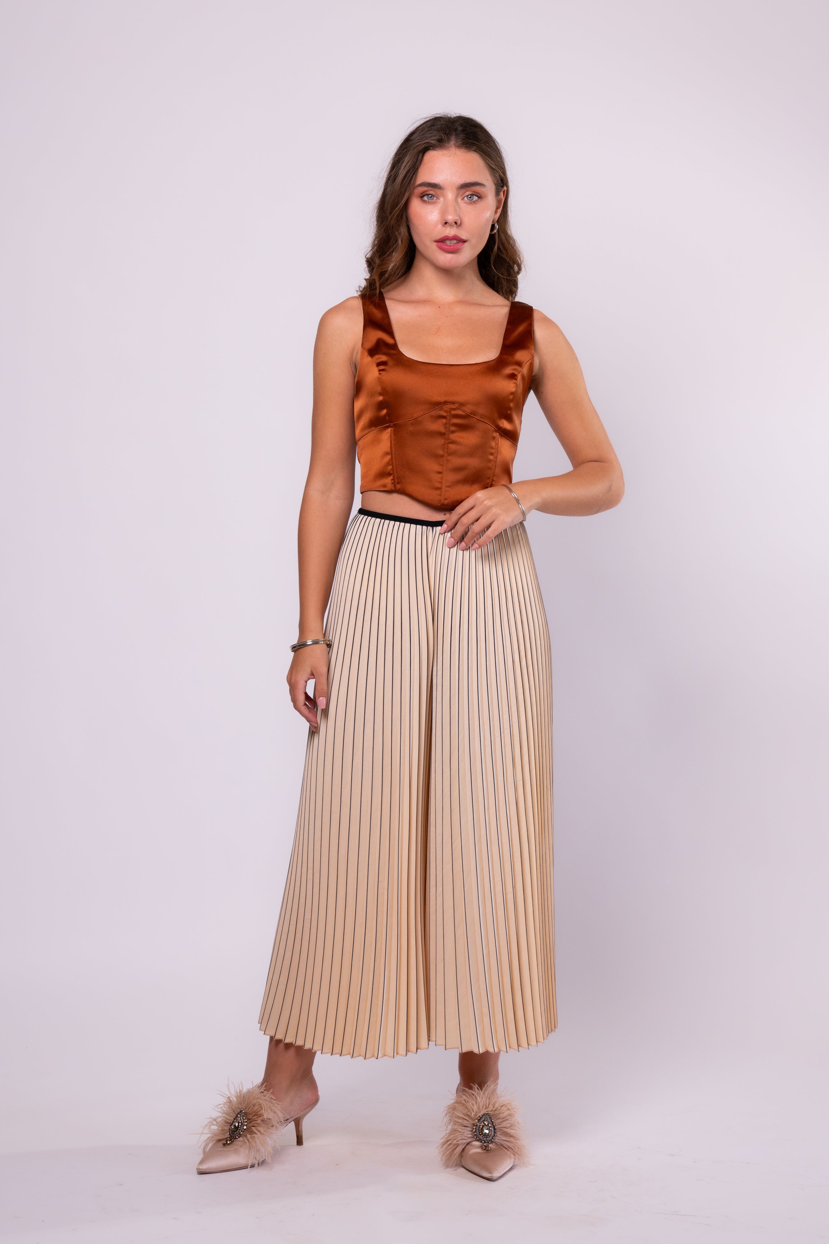 Brangio Italy  Vintage Luxe Pleated Palazzo Pants - Ivory