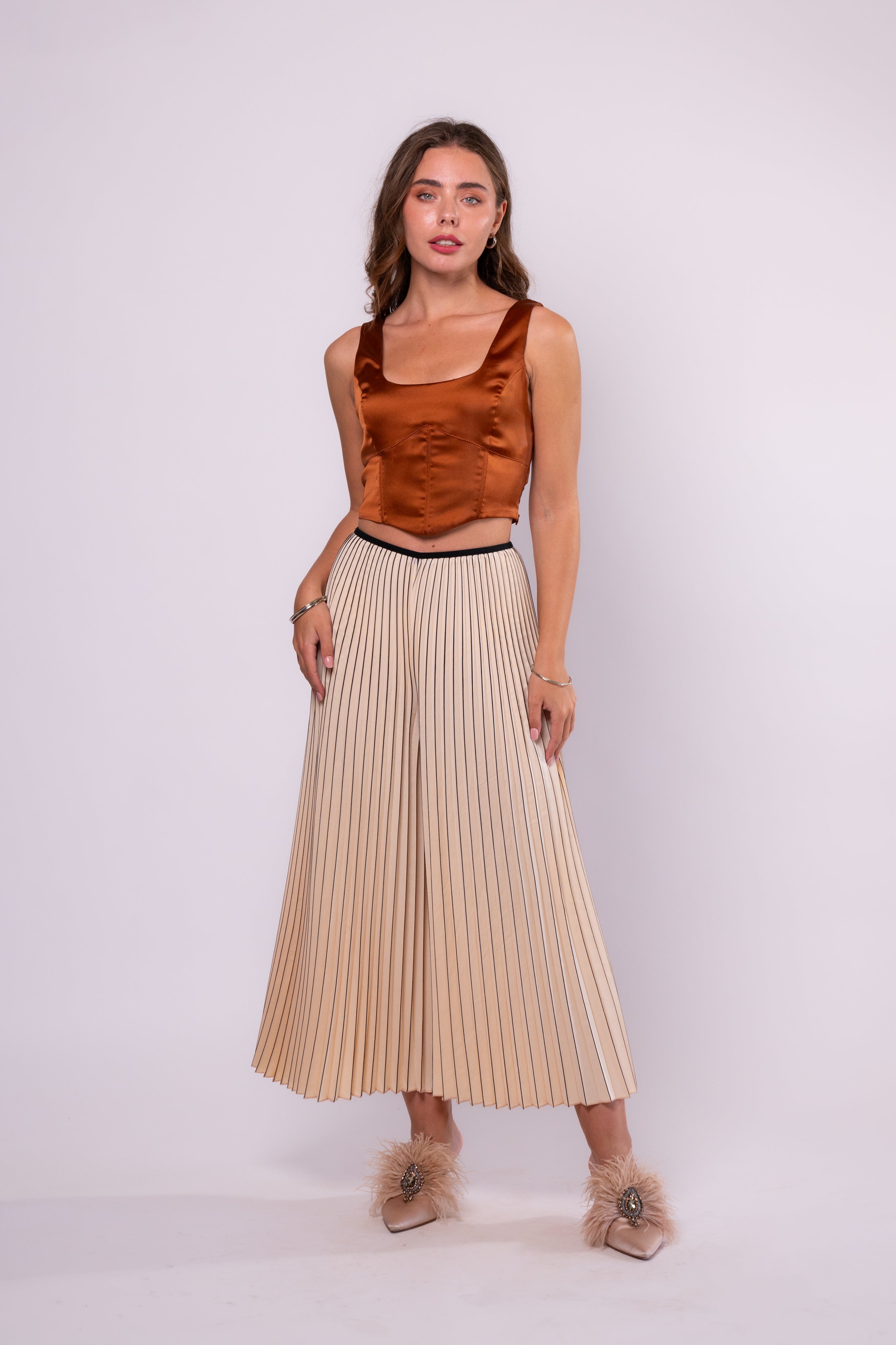 Brangio Italy  Vintage Luxe Pleated Palazzo Pants - Ivory