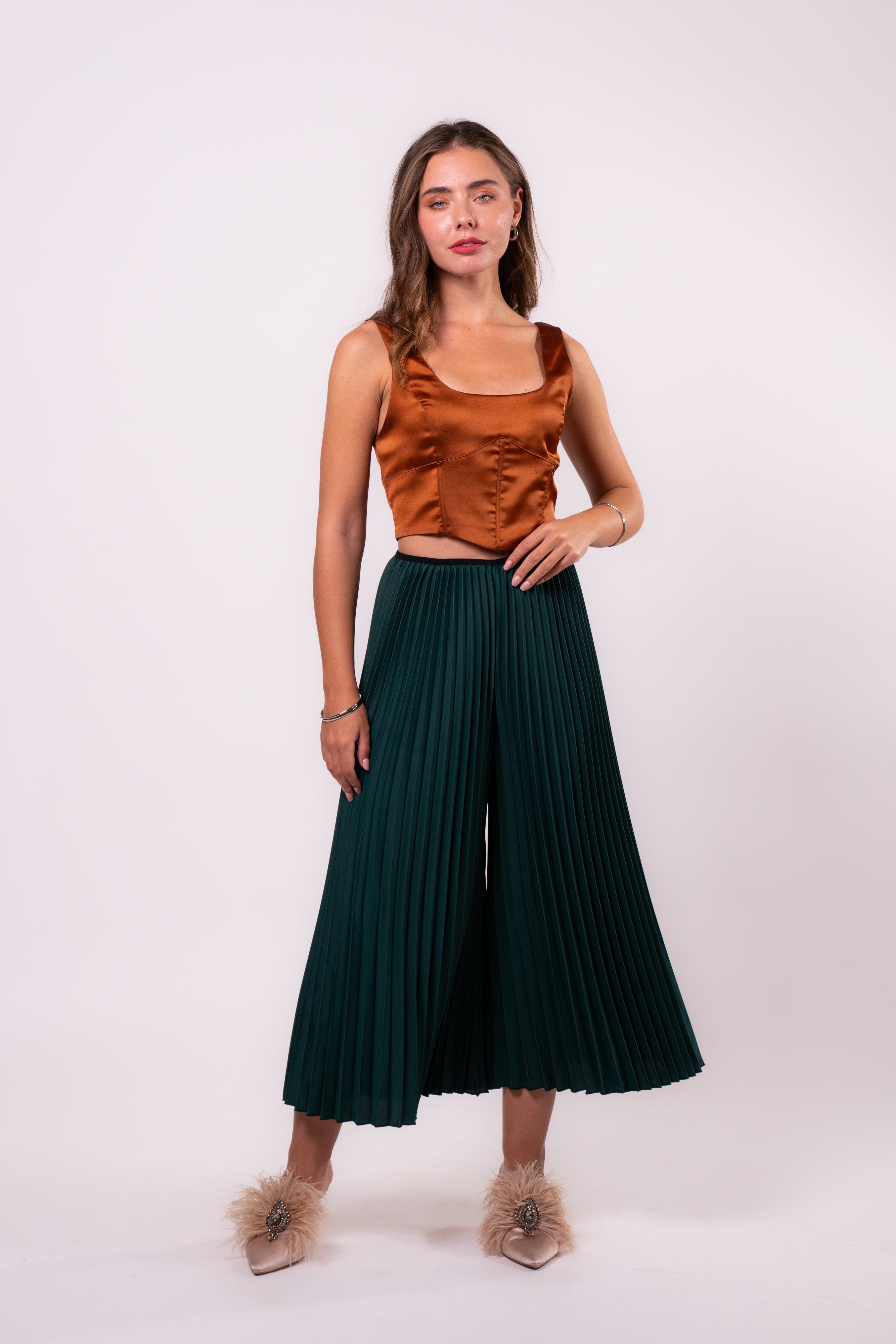 Brangio Italy  Vintage Luxe Pleated Palazzo Pants - Green