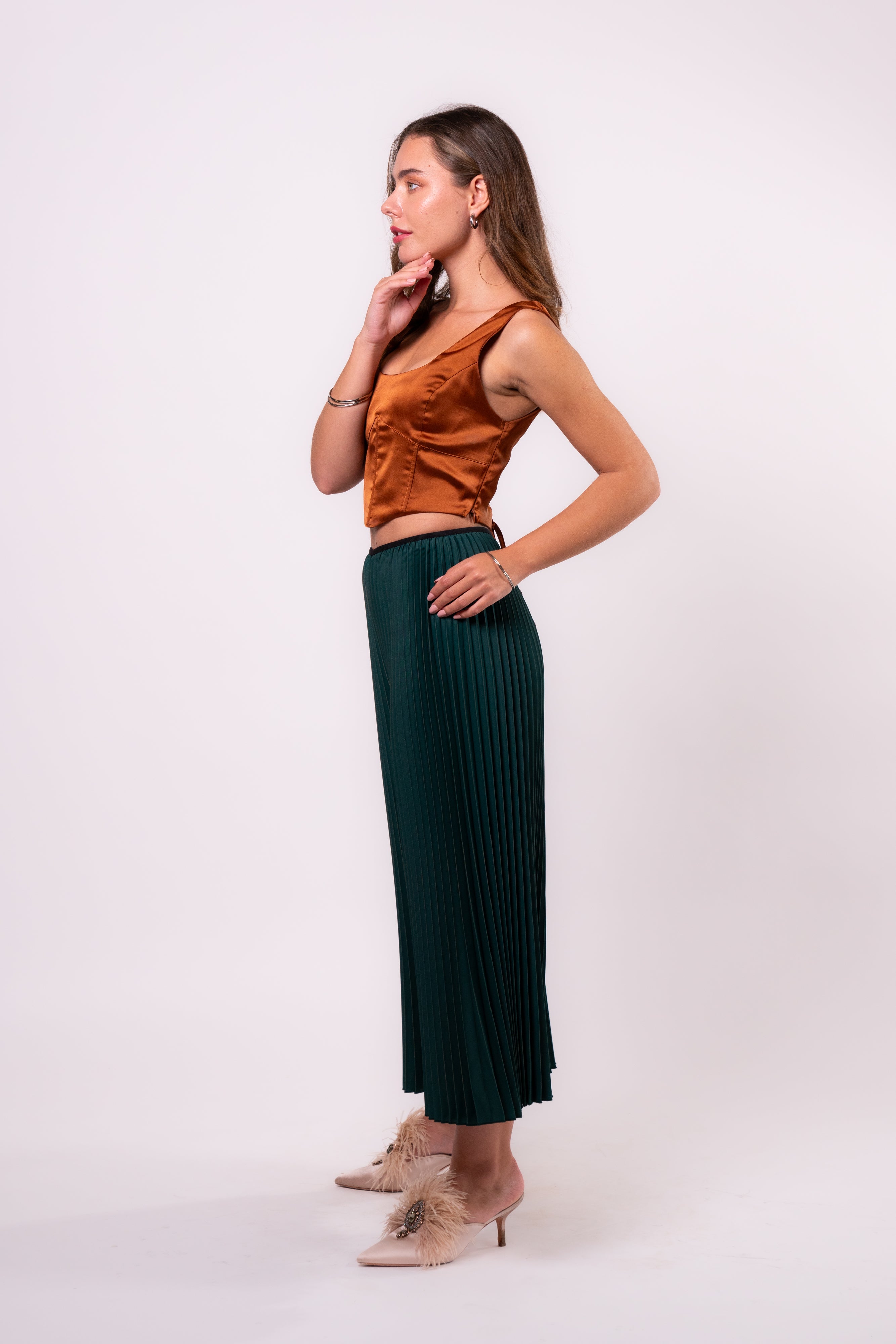 Brangio Italy  Vintage Luxe Pleated Palazzo Pants - Green