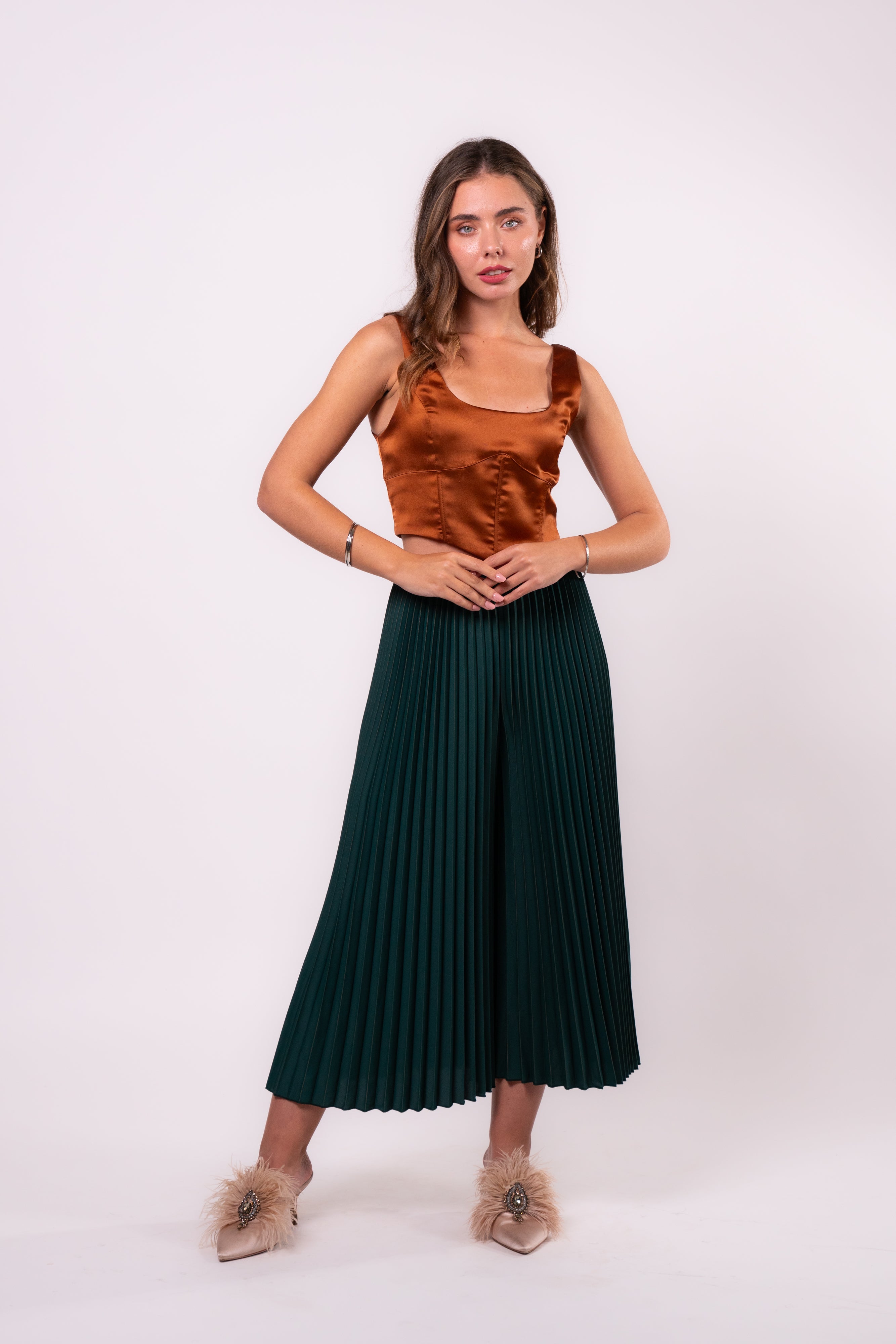 Brangio Italy  Vintage Luxe Pleated Palazzo Pants - Green