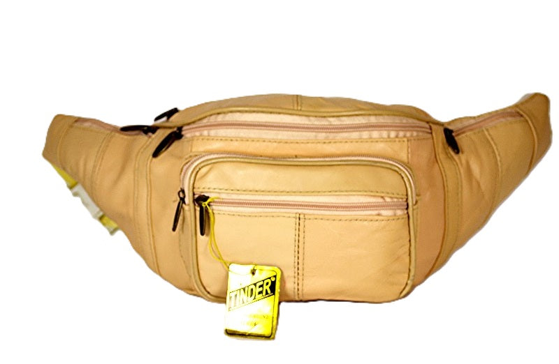 Tinder Genuine Leather Beige Waist Bag Multi Pocket Belt Bag Travel Fanny Pack for Unisex